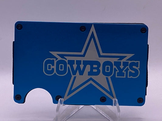 Dallas Cowboys RFID Wallet – Blue Laser Engraved Aluminum Card Holder