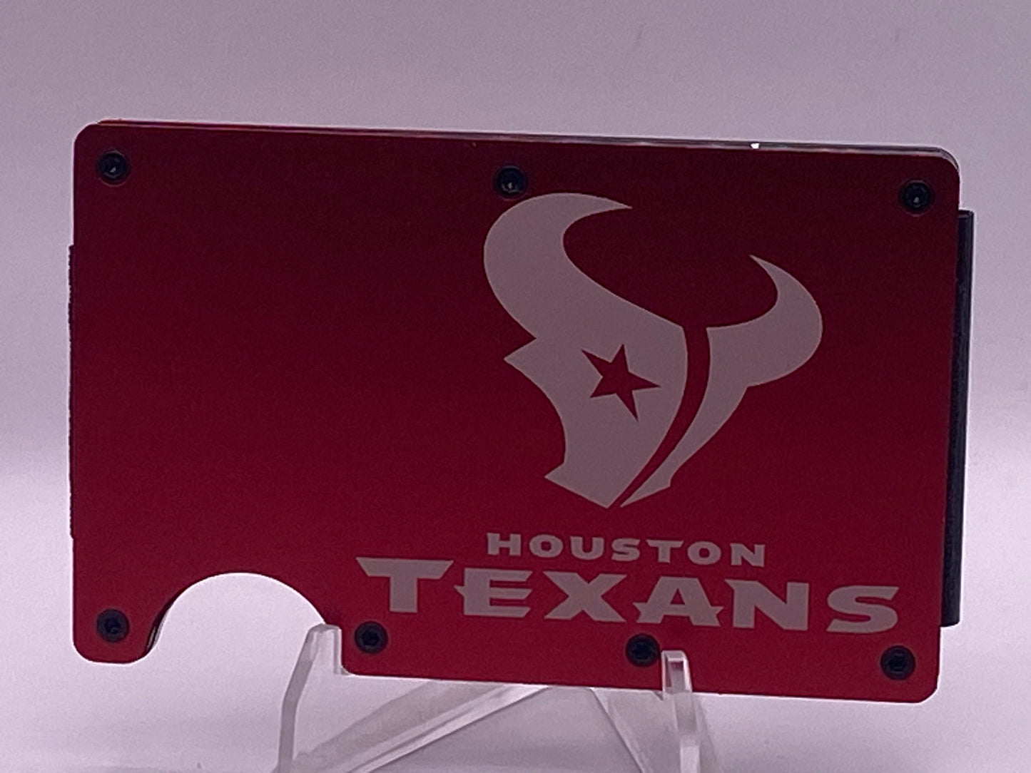Houston Texans RFID Wallet – Red Laser Engraved Aluminum Card Holder