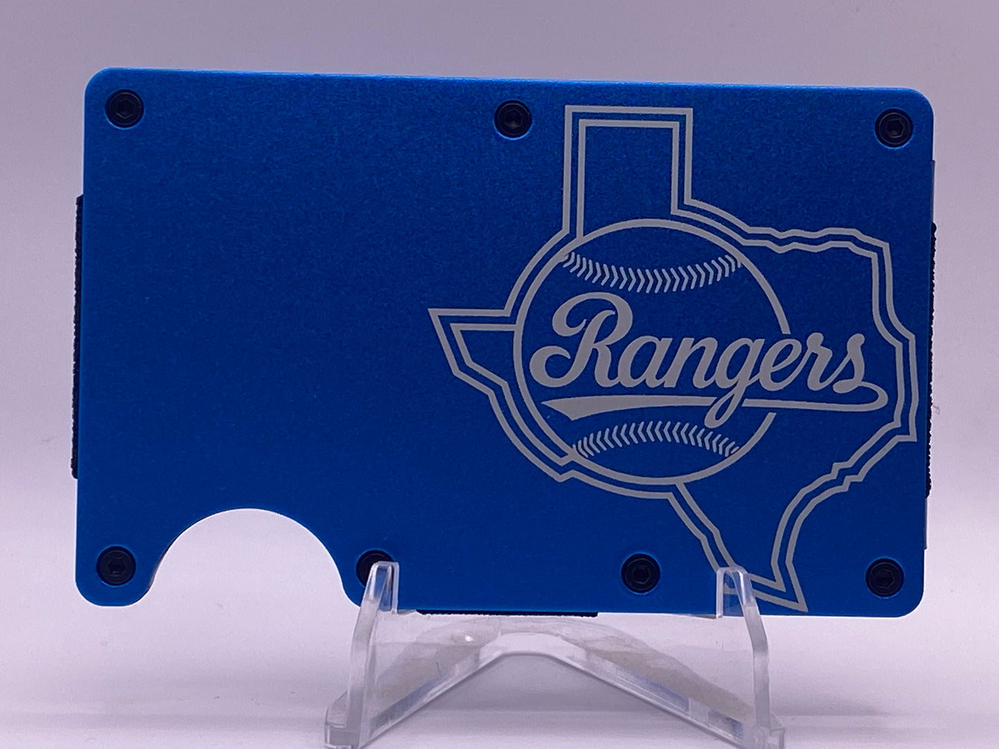 Texas Rangers Inspired RFID Wallet – Blue Laser Engraved Aluminum