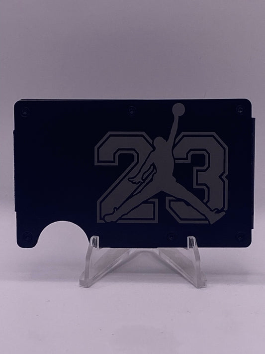 Jordan 23 Basketball Inspired RFID Wallet – Black Laser Engraved Aluminum Card Holder