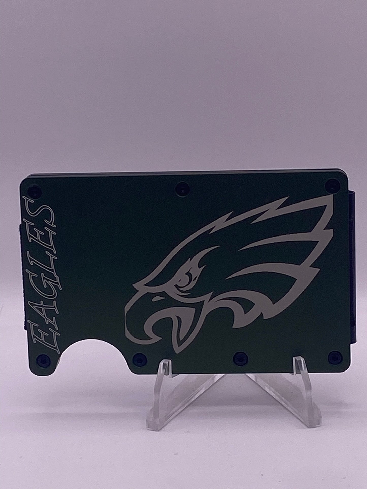 This Philadelphia Eagles RFID wallet features a bold green aluminum body.