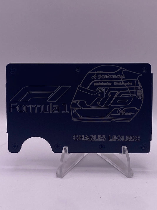 1/1 Ferrari-Inspired RFID Wallet – Charles Leclerc #16 Helmet Engraving (Black)
