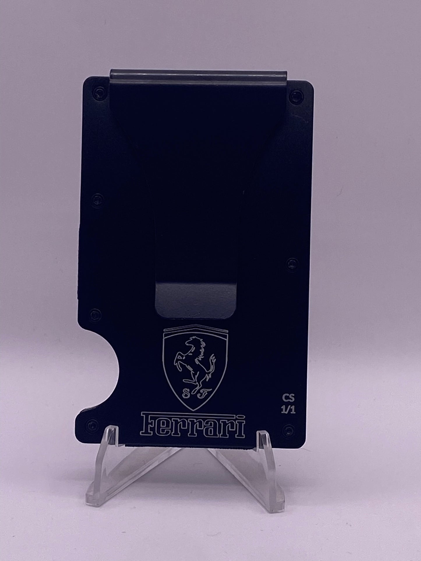 1/1 Ferrari-Inspired RFID Wallet – Charles Leclerc #16 Helmet Engraving (Black)