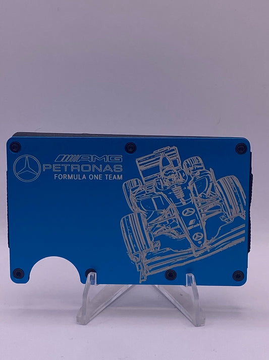 1/1 AMG Petronas Formula 1 Inspired RFID Blocking Metal Wallet – Blue | Money Clip | Laser Engraved