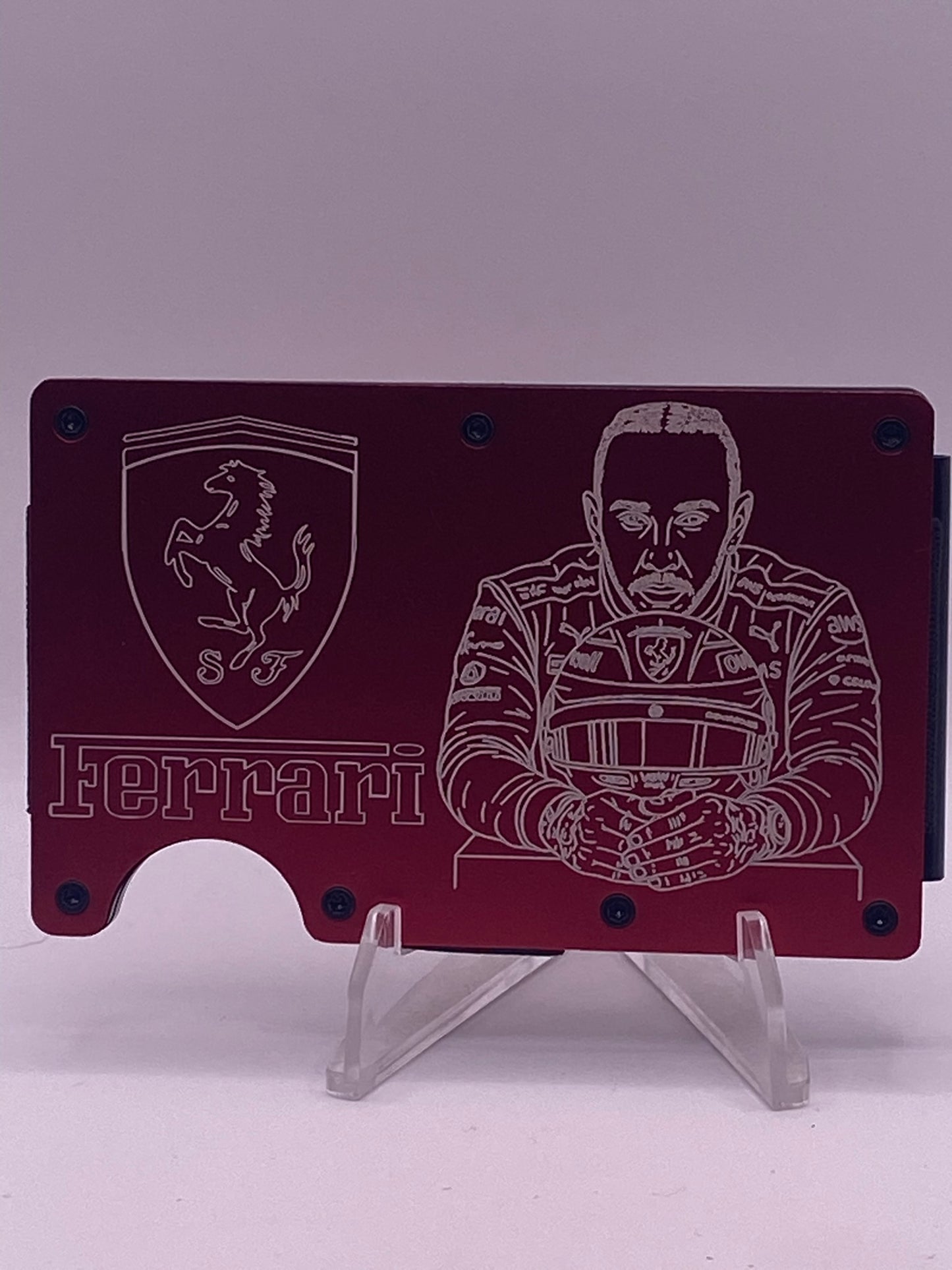 1/1 Lewis Hamilton Inspired RFID Blocking Metal Wallet – Ferrari Red | Money Clip | Laser Engraved