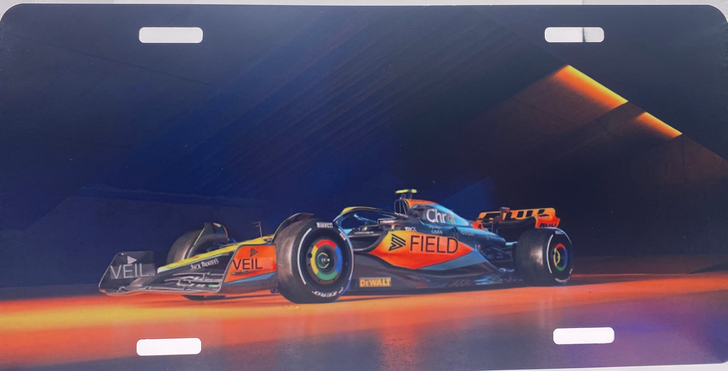 F1 Inspired License Plate Wall Art – McLaren Style Livery – Motorsport Collector Display