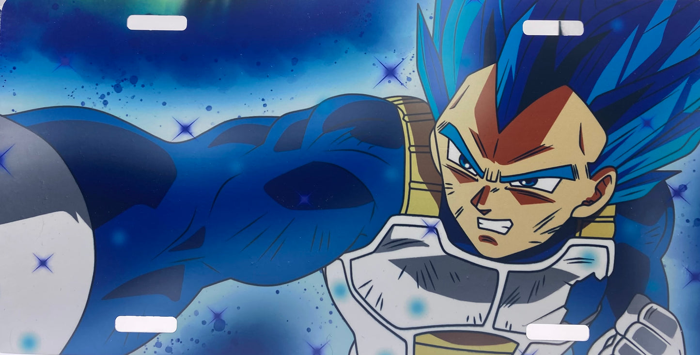 Vegeta Dragon Ball Z Metal License Plate Sign – Super Saiyan Blue Anime Wall Decor – Game Room / Man Cave