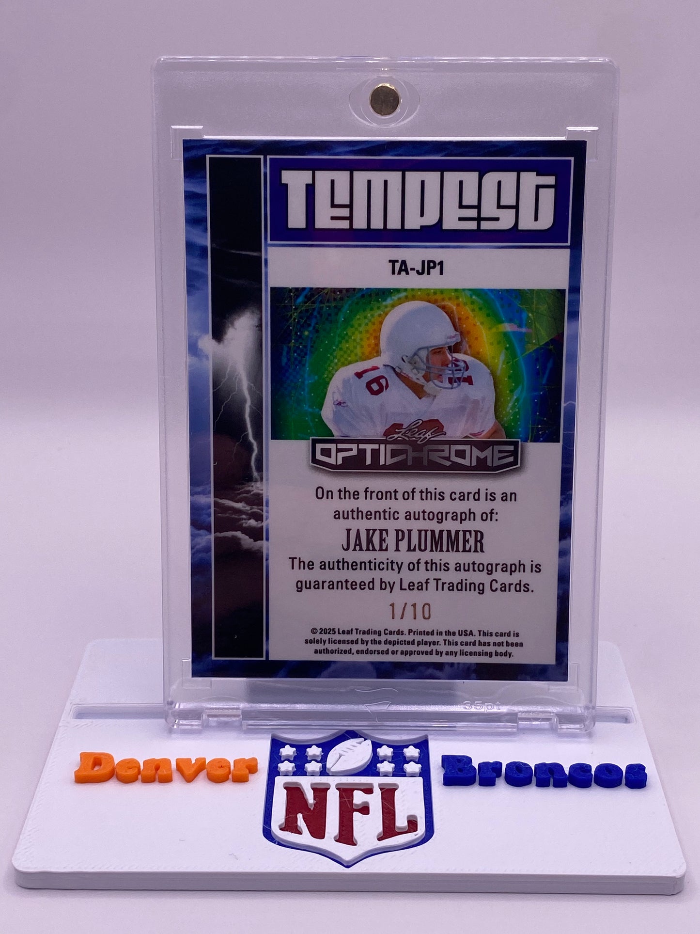 2025 Leaf Optichrome Tempest Jake Plummer Auto /10 (1/10) – Broncos Legend Signed Card (TA-JP1)