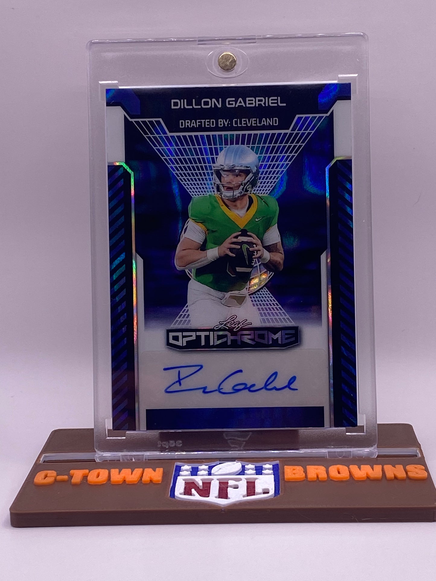 2025 Leaf OptiChrome Dillon Gabriel Auto #BA-DG1 – Blue Shimmer /3 (2/3) “Drafted by Cleveland”
