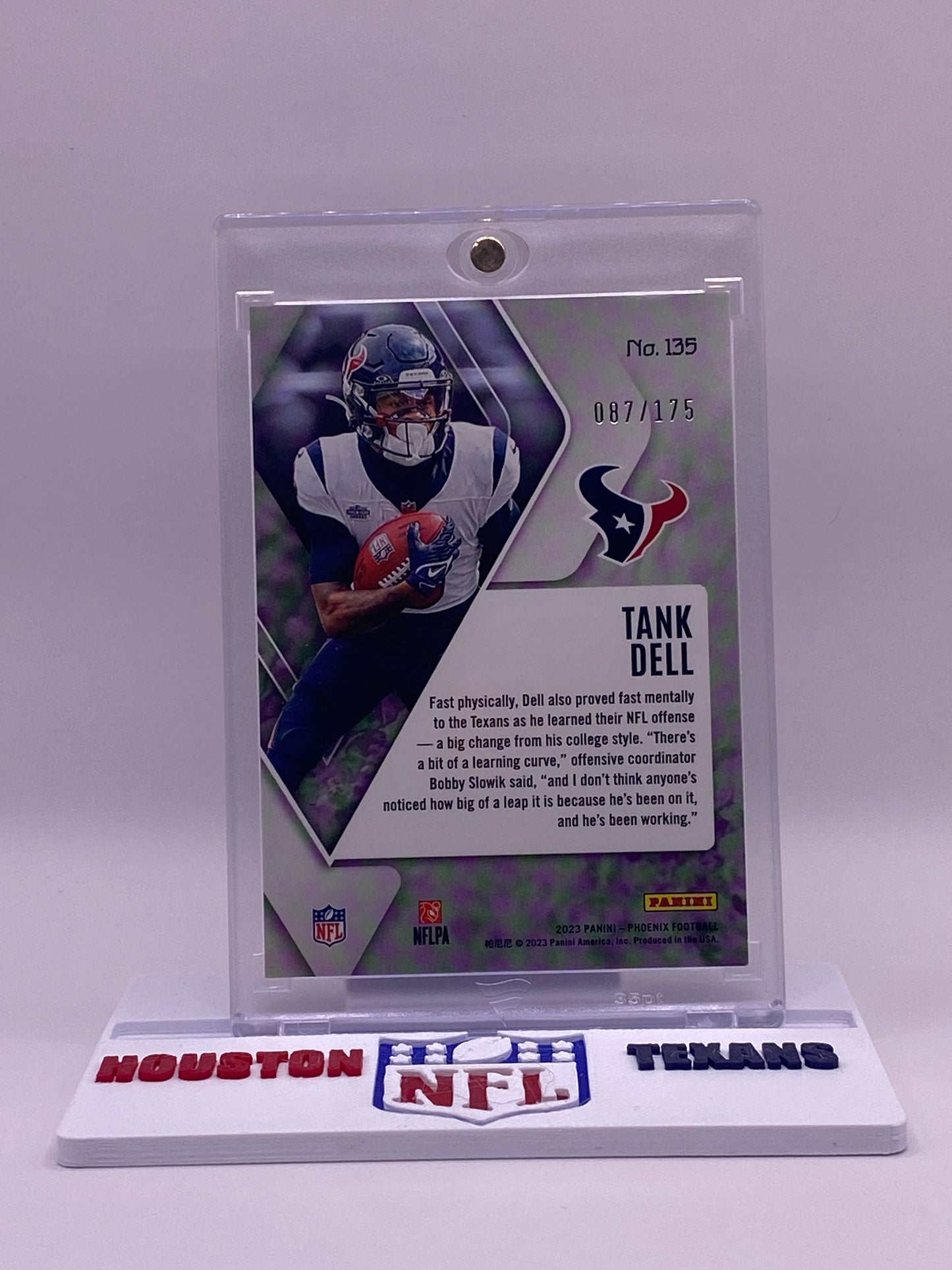 2023 Panini Phoenix Tank Dell Rookie #136 – Silver/Gray Prizm Parallel – Numbered 087/175 Houston Texans (RC) Display Stand Included
