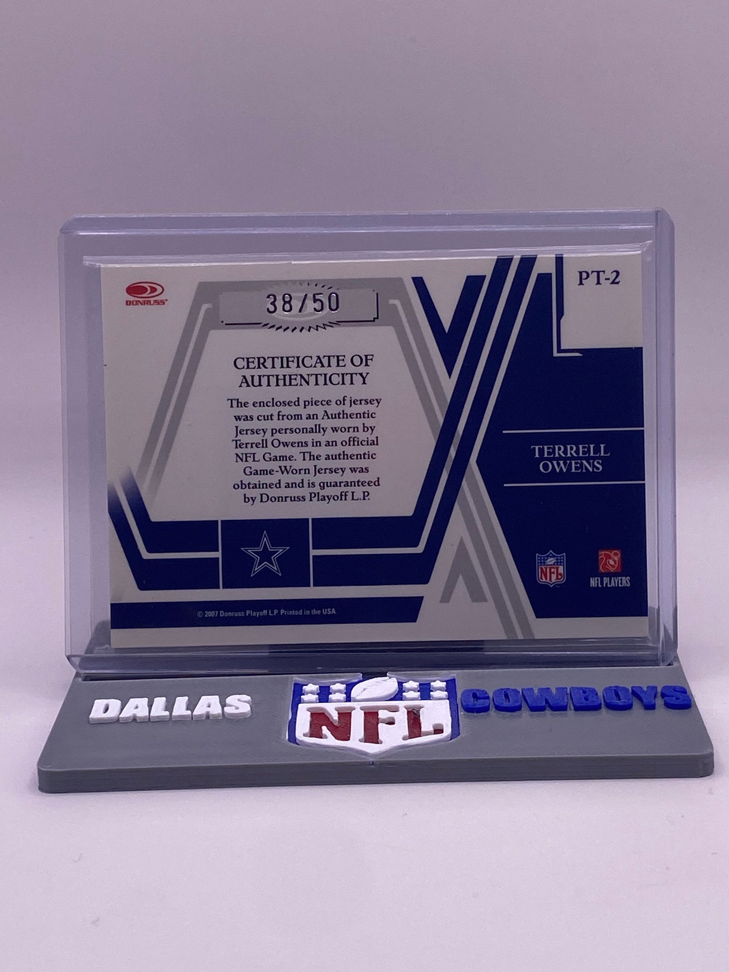 Terrell Owens 2007 Donruss Elite Prime Targets Jerseys PRIME #PT-2 – Game-Worn Patch /50 (38/50)