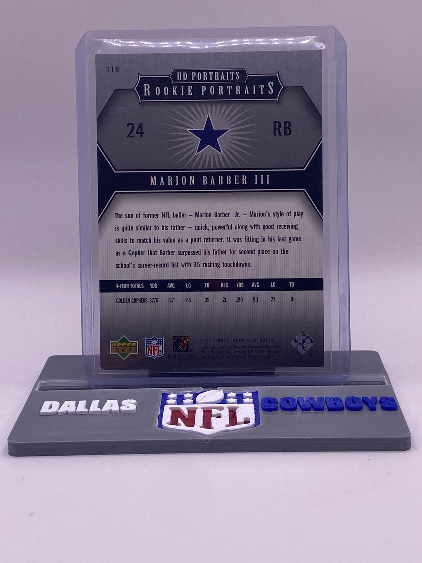 Marion Barber III Rookie 009/425 – Upper Deck 2005 Rookie Portraits Serial Numbered (Cowboys)