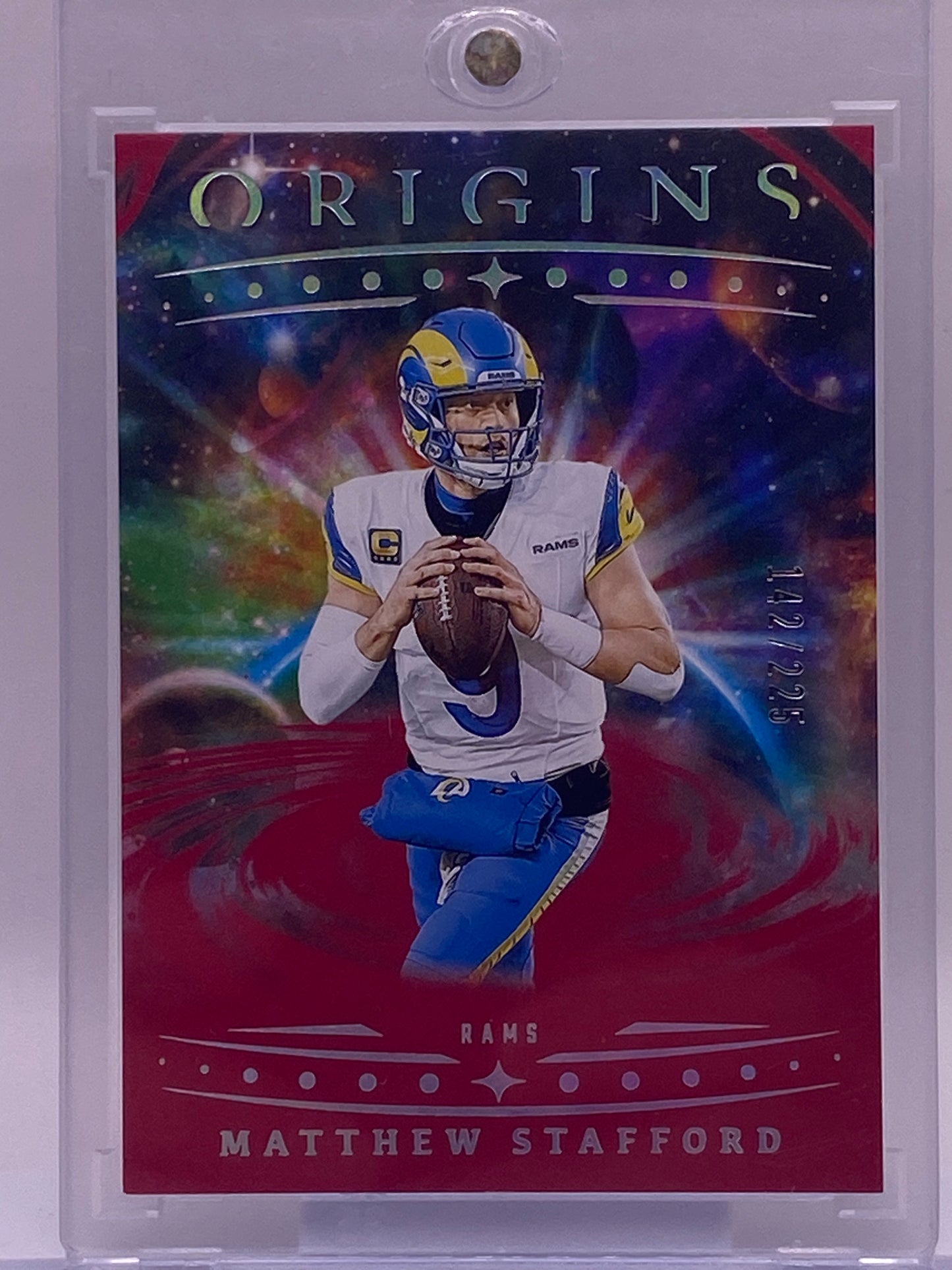 2025 Panini Origins Matthew Stafford Red /225 #77 – Los Angeles Rams – Serial #142/225