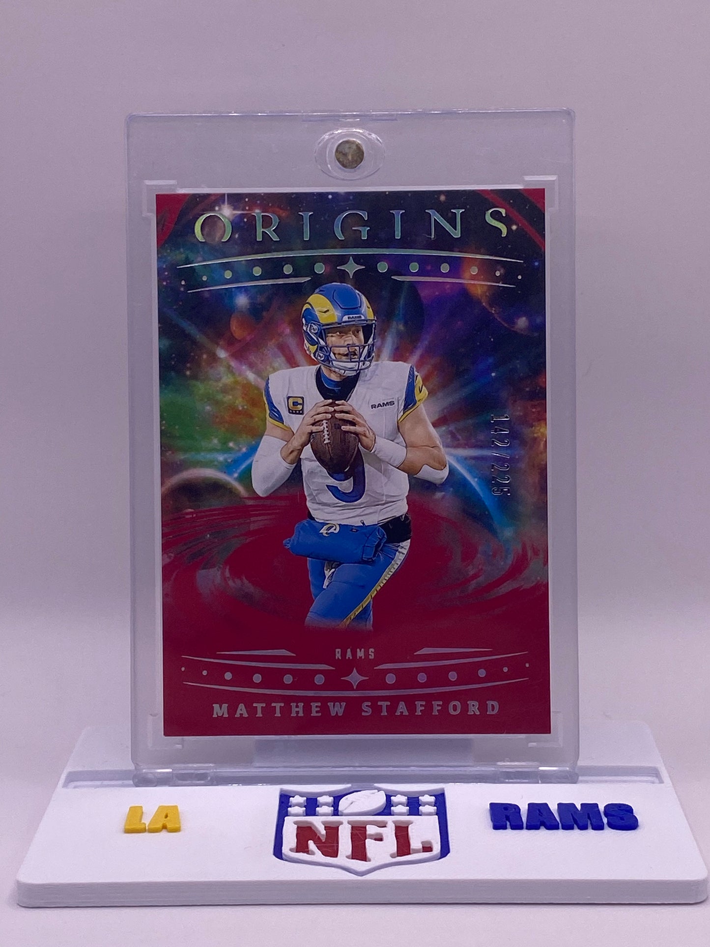 2025 Panini Origins Matthew Stafford Red /225 #77 – Los Angeles Rams – Serial #142/225