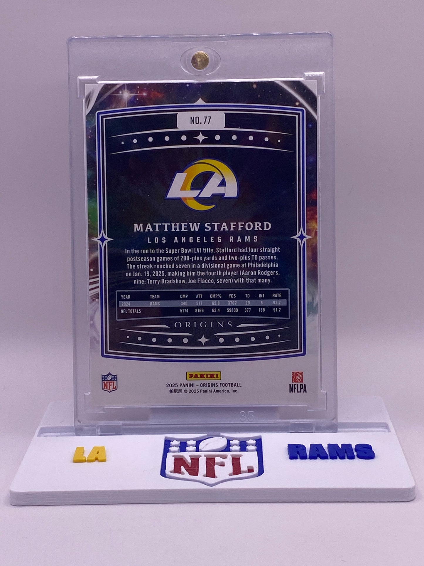 2025 Panini Origins Matthew Stafford Red /225 #77 – Los Angeles Rams – Serial #142/225