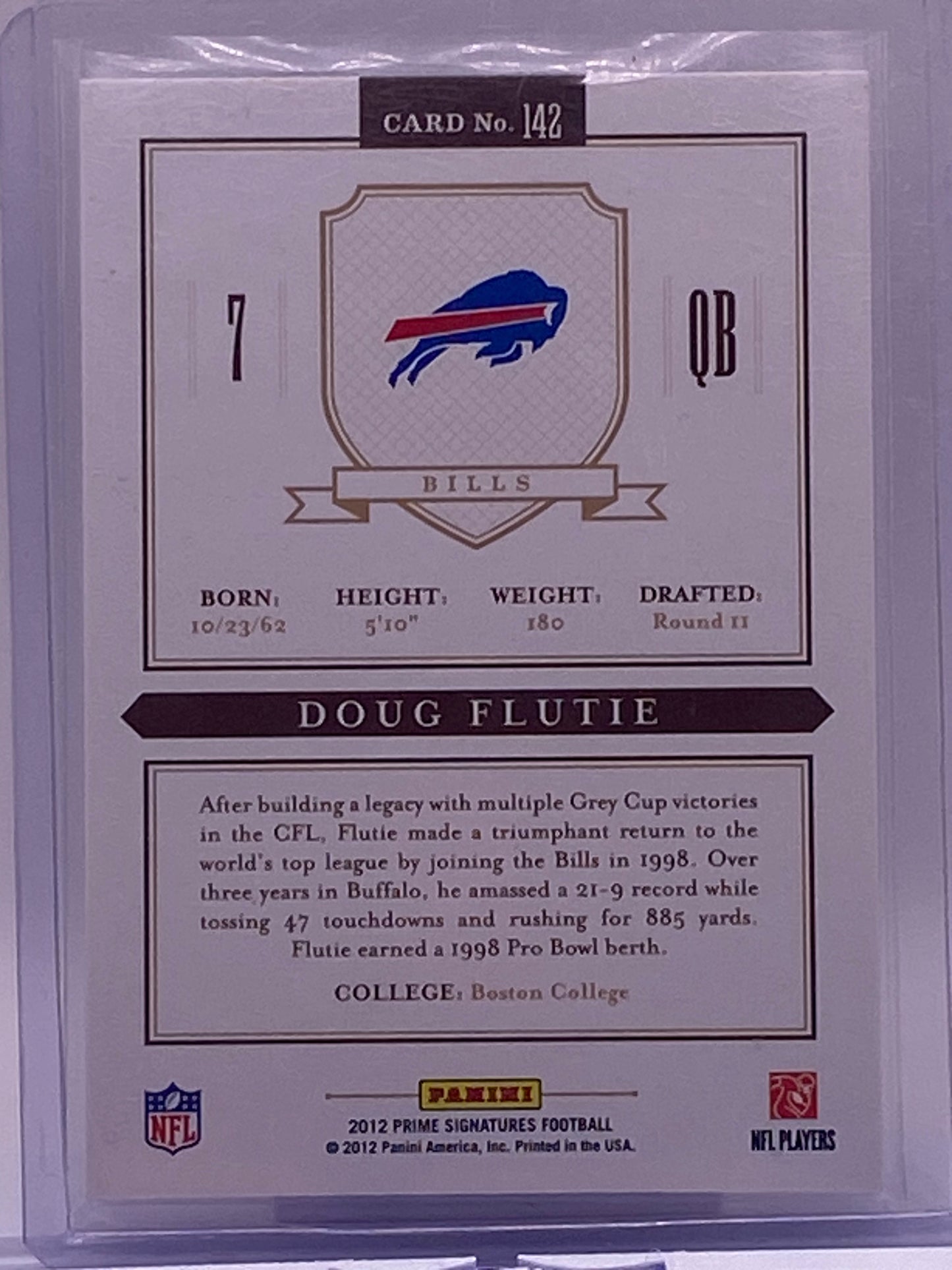 2012 Panini Prime Signatures Doug Flutie “Prime Proof” #142 (14/25) – Buffalo Bills SP | Stand Included
