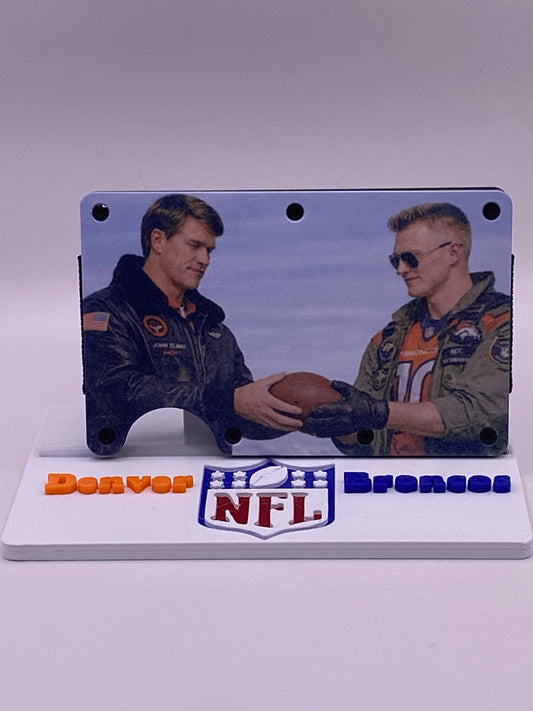 1/1 Denver Broncos “Passing the Torch” RFID Wallet + Display Stand — John Elway to Bo Nix