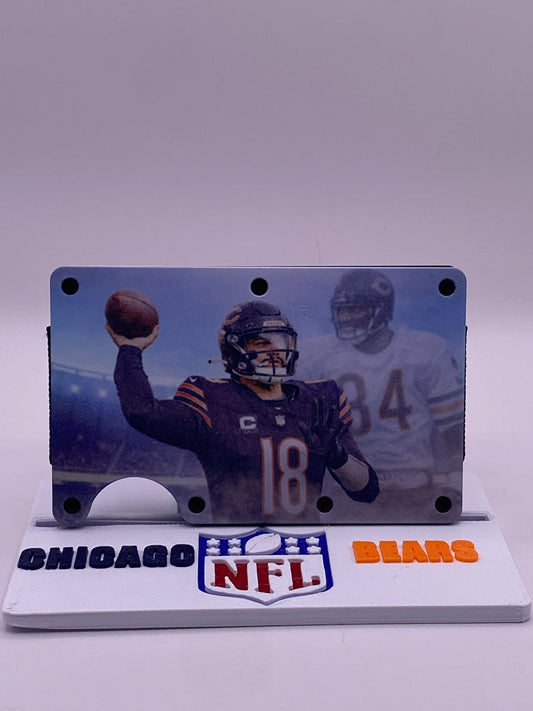 1/1 Caleb Williams Chicago Bears RFID Wallet + Display Stand — Walter Payton Watching With Approval