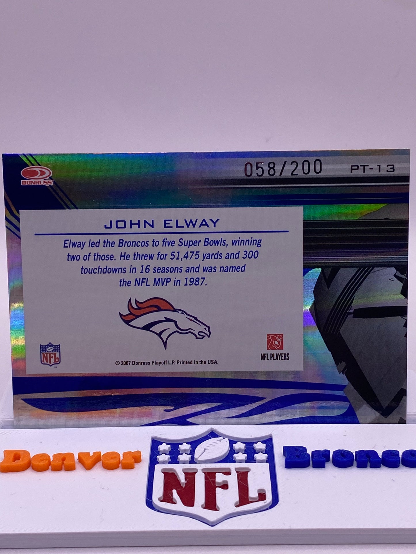 2007 Donruss Elite John Elway Passing the Torch PT-13 Broncos 058/200 Serial #/200