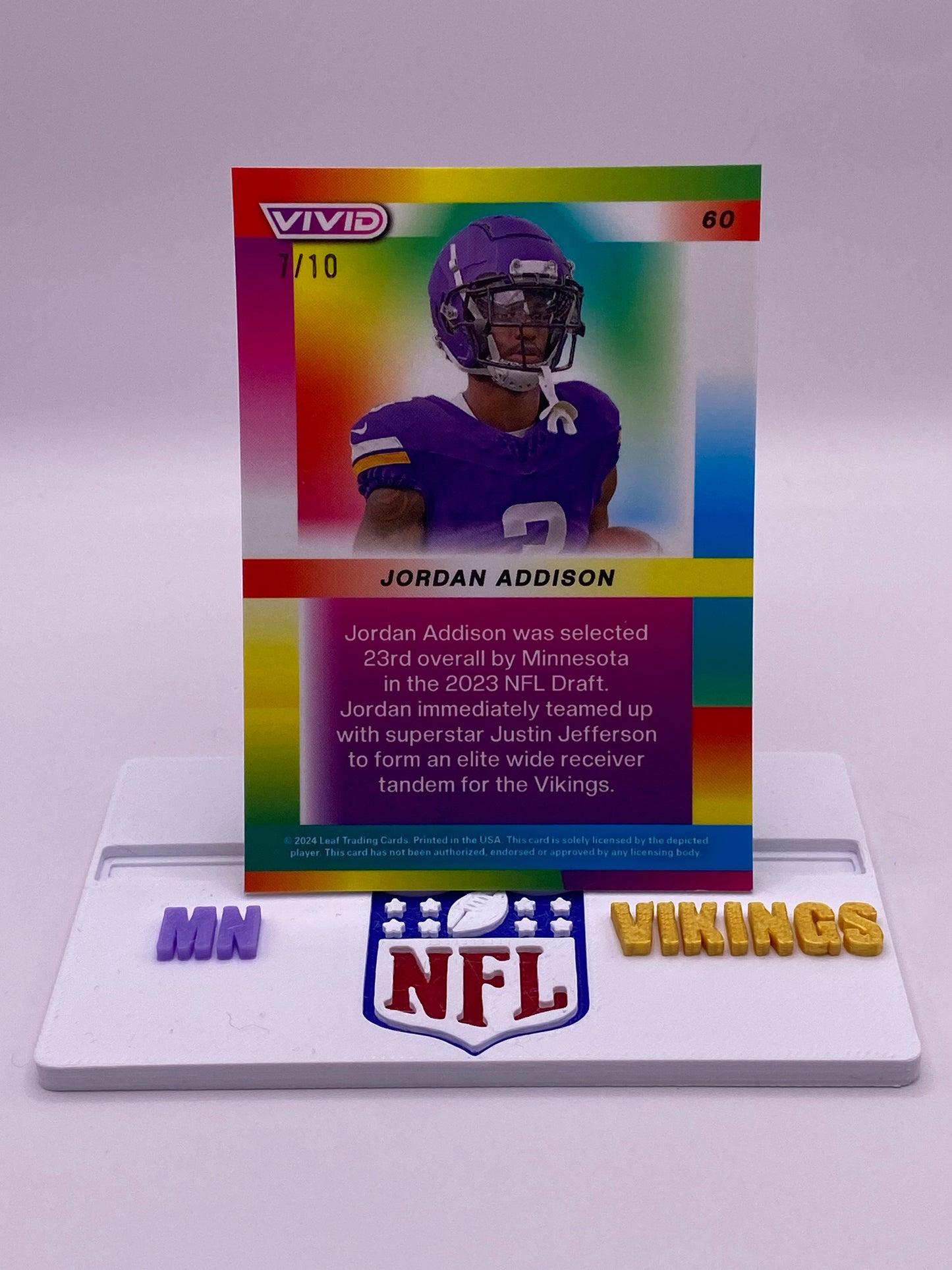 2024 Leaf Vivid Jordan Addison VIVID Cracked Ice 7/10 Vikings #60 SSP /10