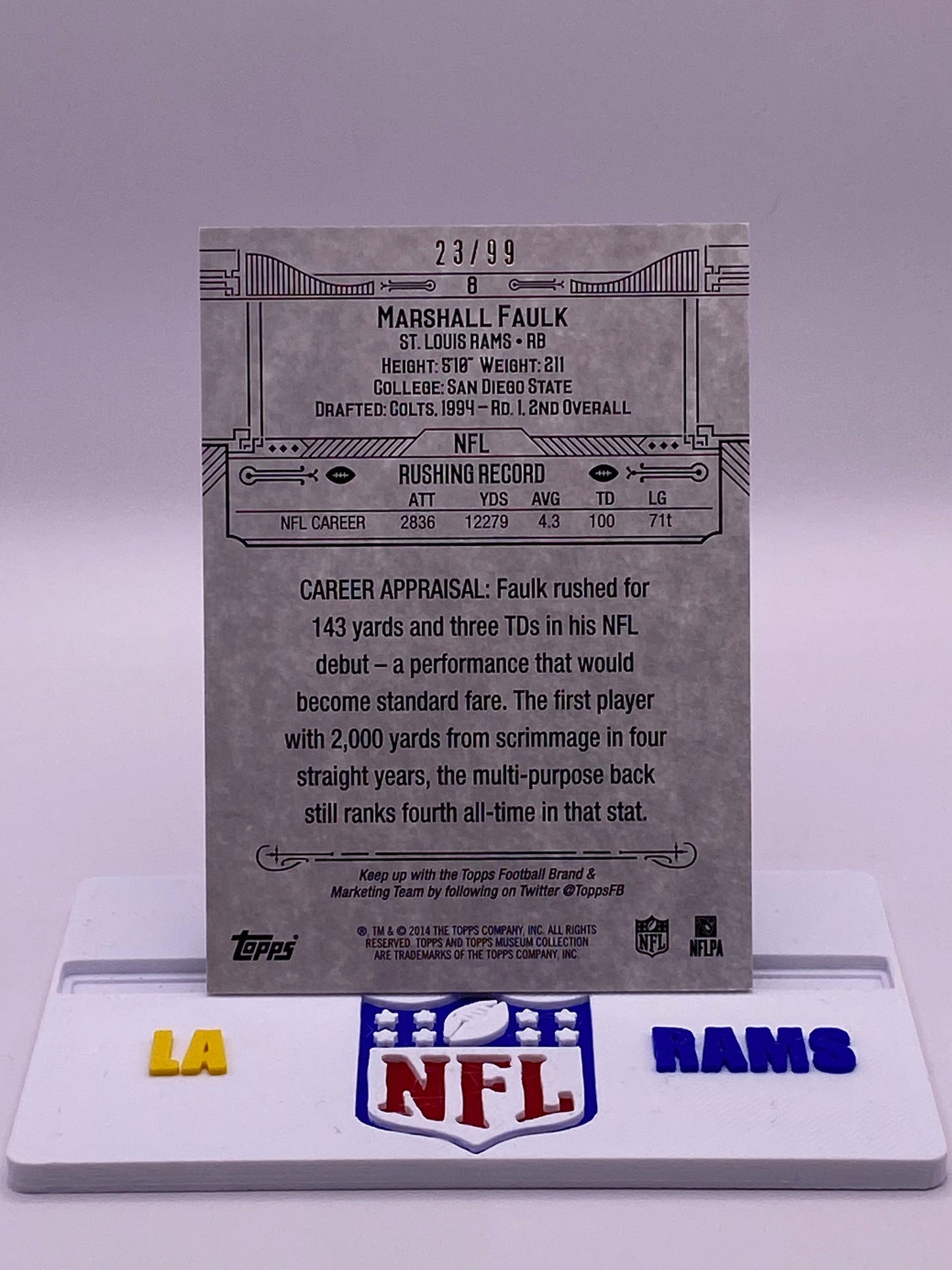 2014 Topps Museum Collection Marshall Faulk #8 Blue Parallel 23/99 St. Louis Rams HOF
