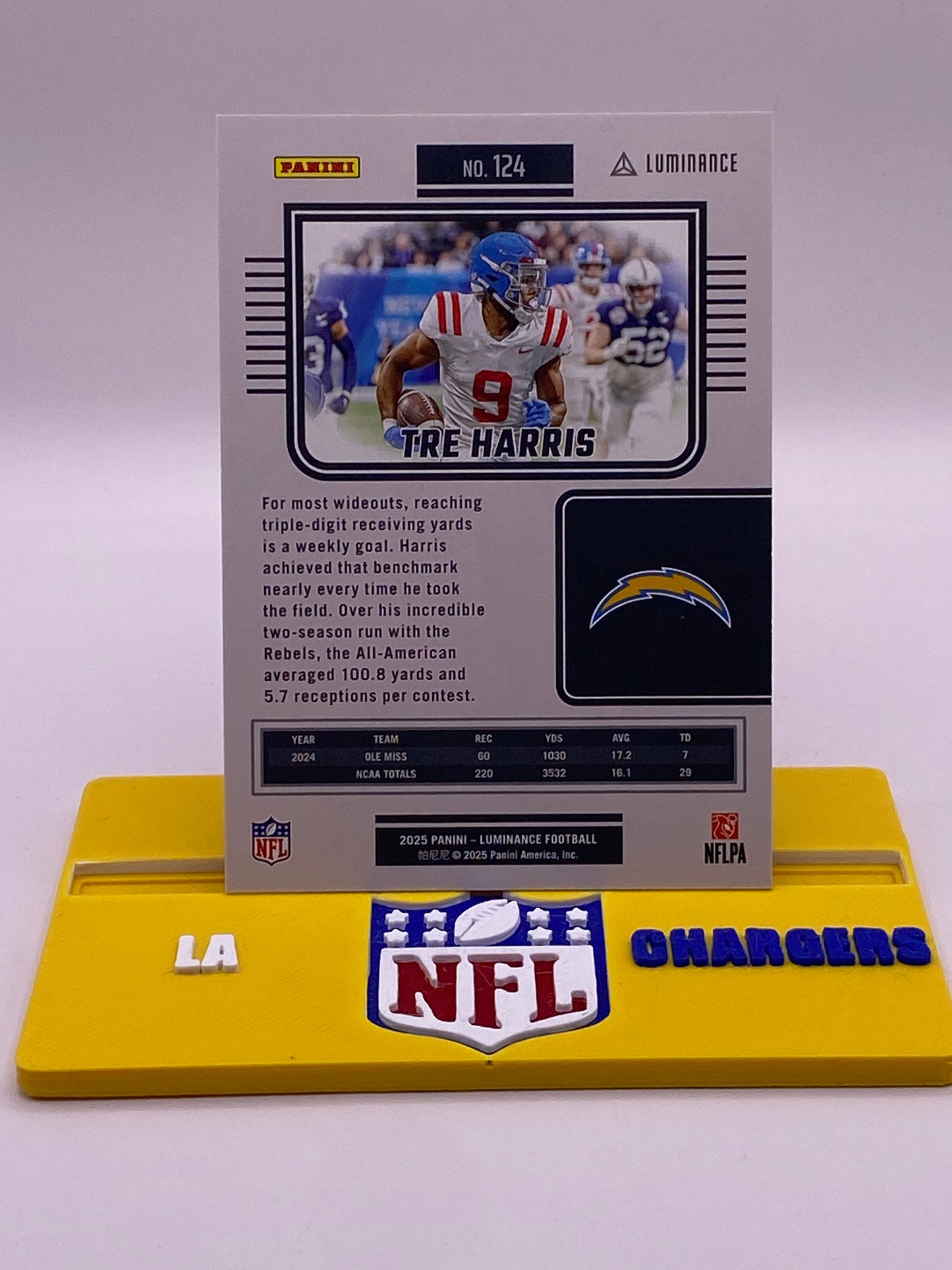 2025 Panini Luminance Tre Harris “Harris” Rookie /25 (11/25) RC #124 – Los Angeles Charger
