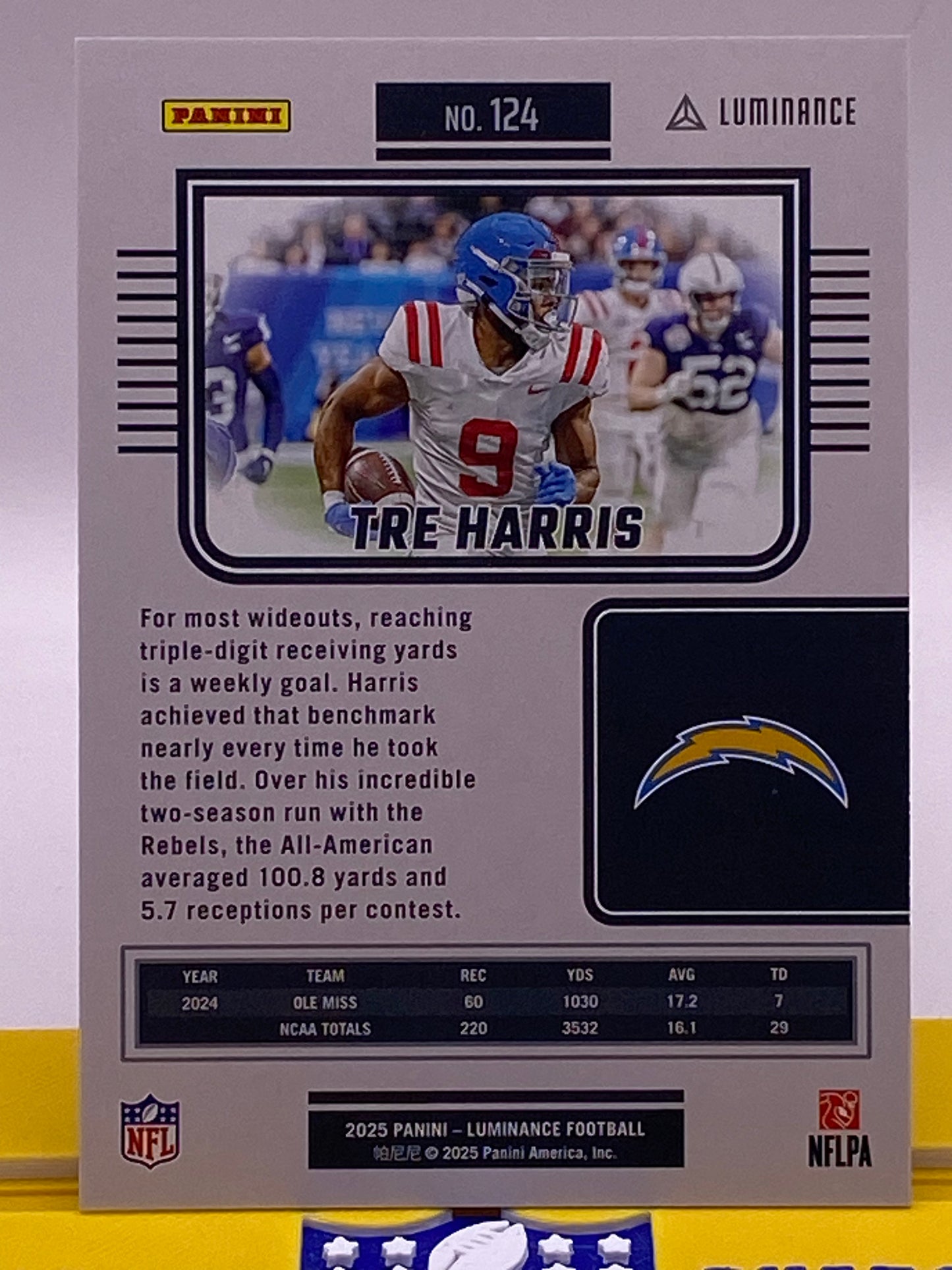 2025 Panini Luminance Tre Harris “Harris” Rookie /25 (11/25) RC #124 – Los Angeles Charger