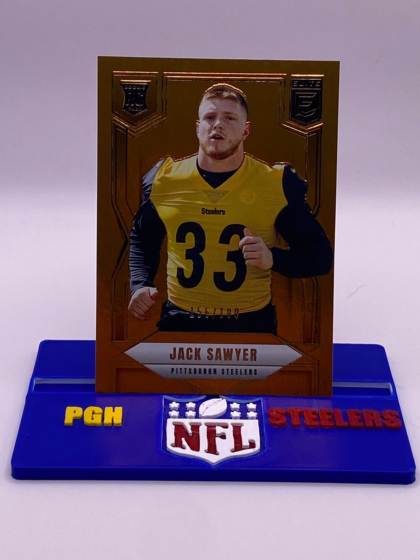 2025 Panini Donruss Elite Rookies Jack Sawyer Orange /199 RC #120 – Steelers (Serial #156/199)