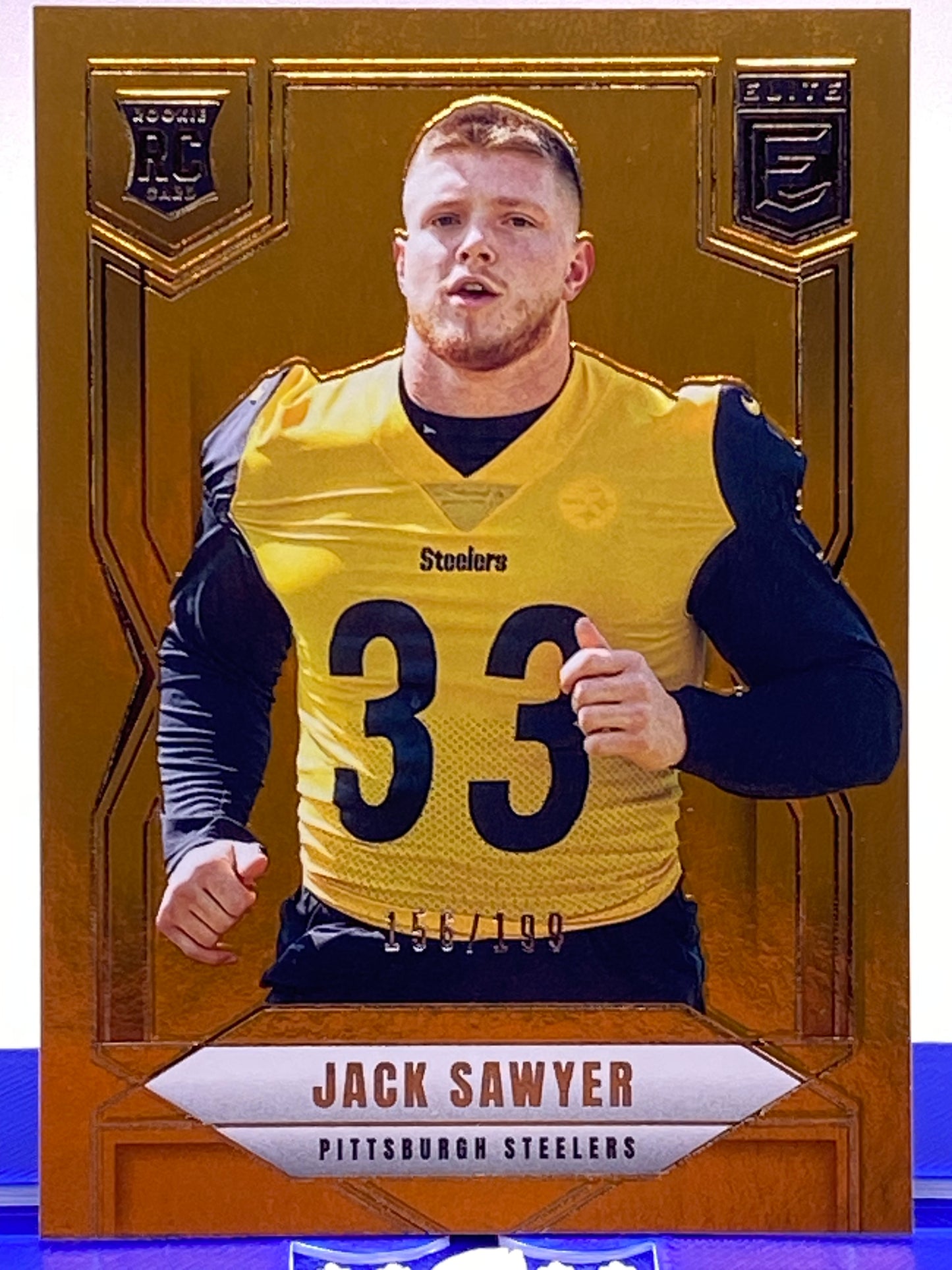 2025 Panini Donruss Elite Rookies Jack Sawyer Orange /199 RC #120 – Steelers (Serial #156/199)