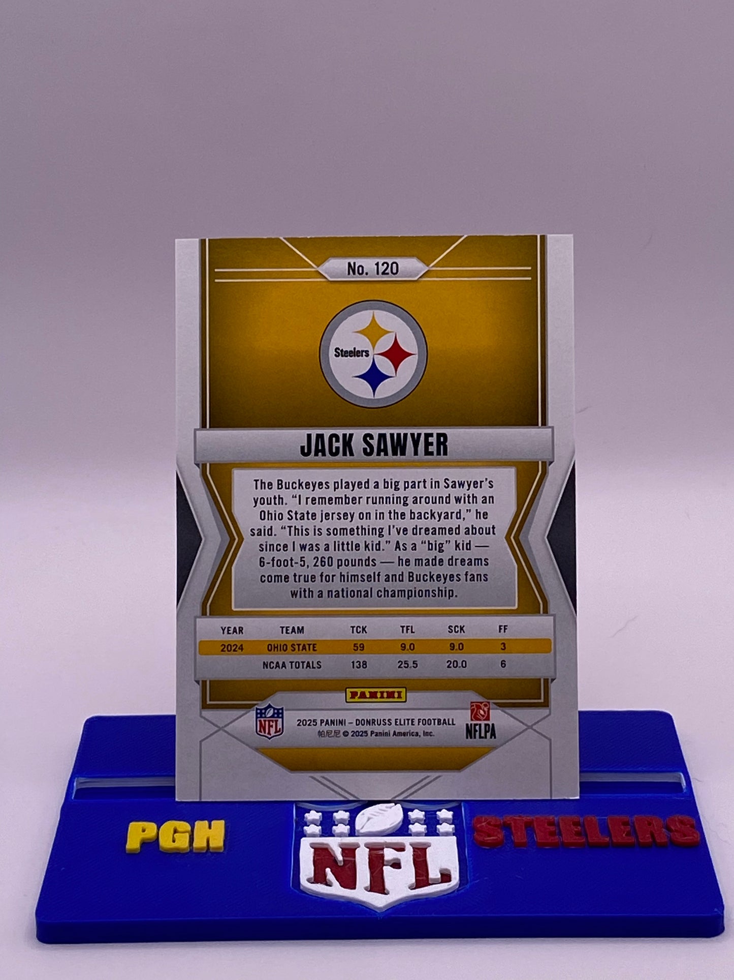 2025 Panini Donruss Elite Rookies Jack Sawyer Orange /199 RC #120 – Steelers (Serial #156/199)