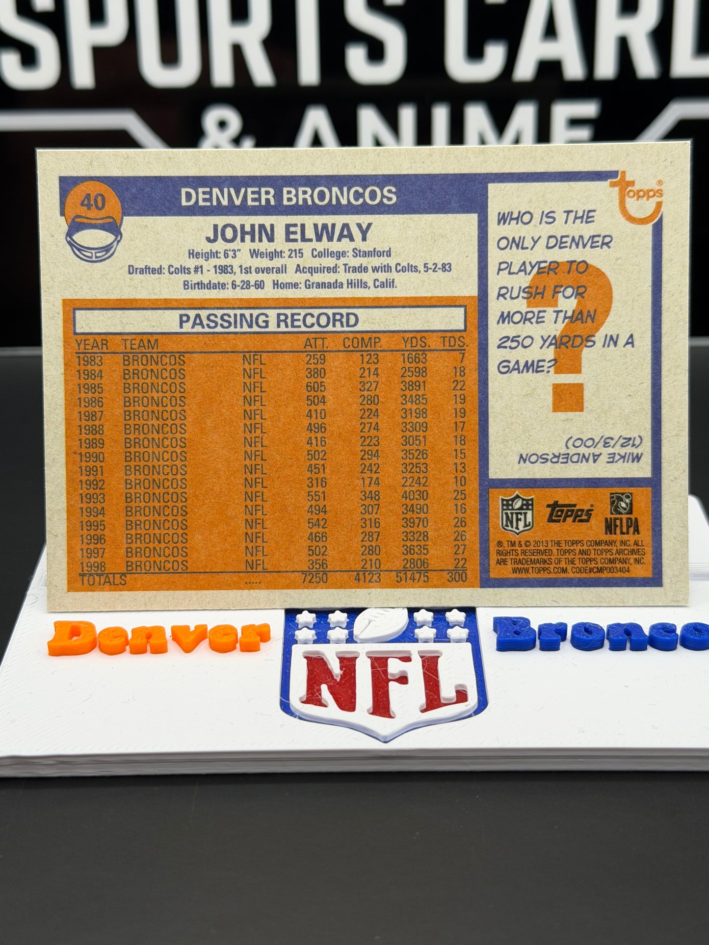 2013 Topps John Elway #40 Denver Broncos HOF Hall of Fame QB