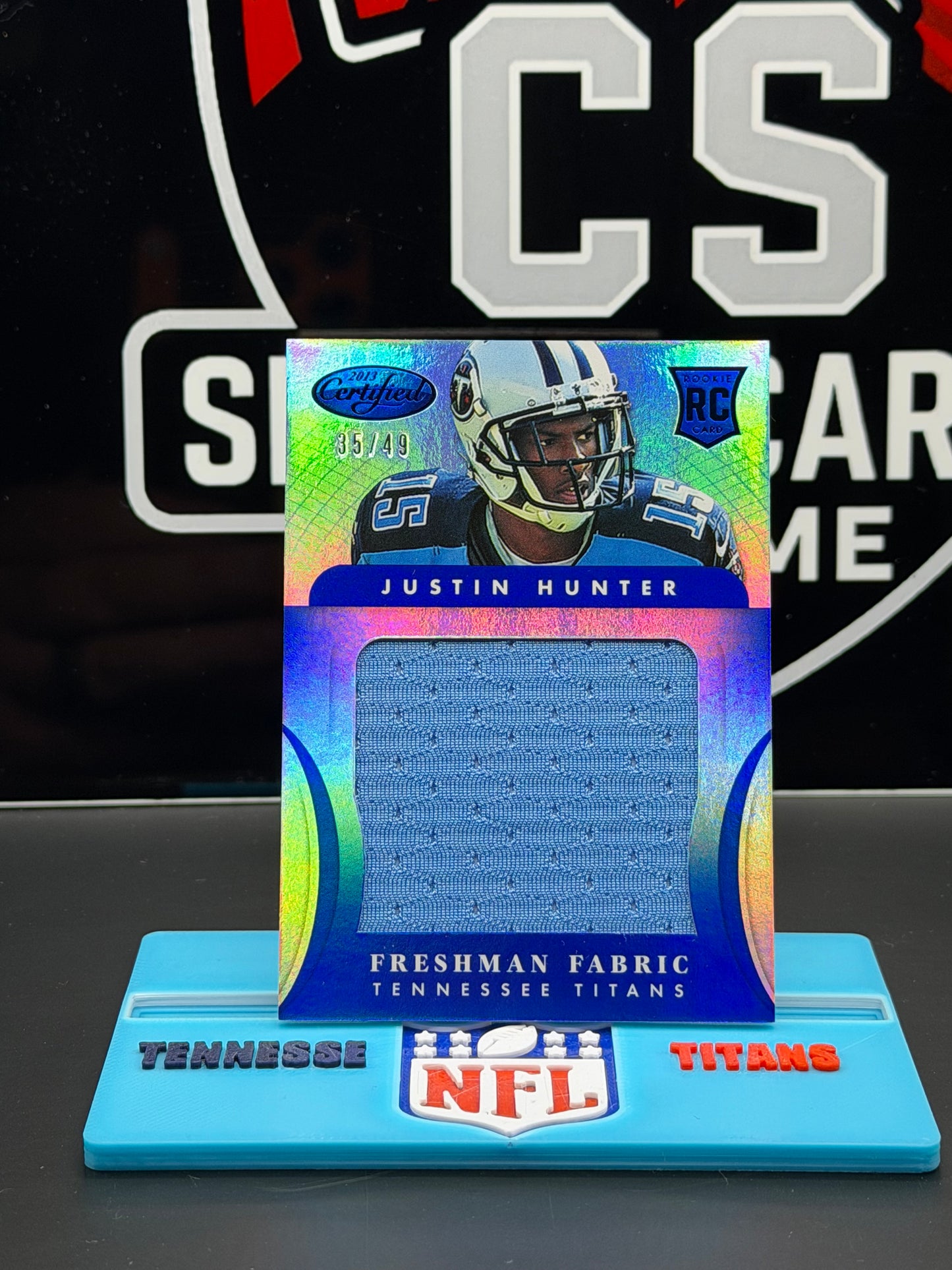 2013 Panini Certified Justin Hunter RC Freshman Fabric Blue 35/49 #316 Titans