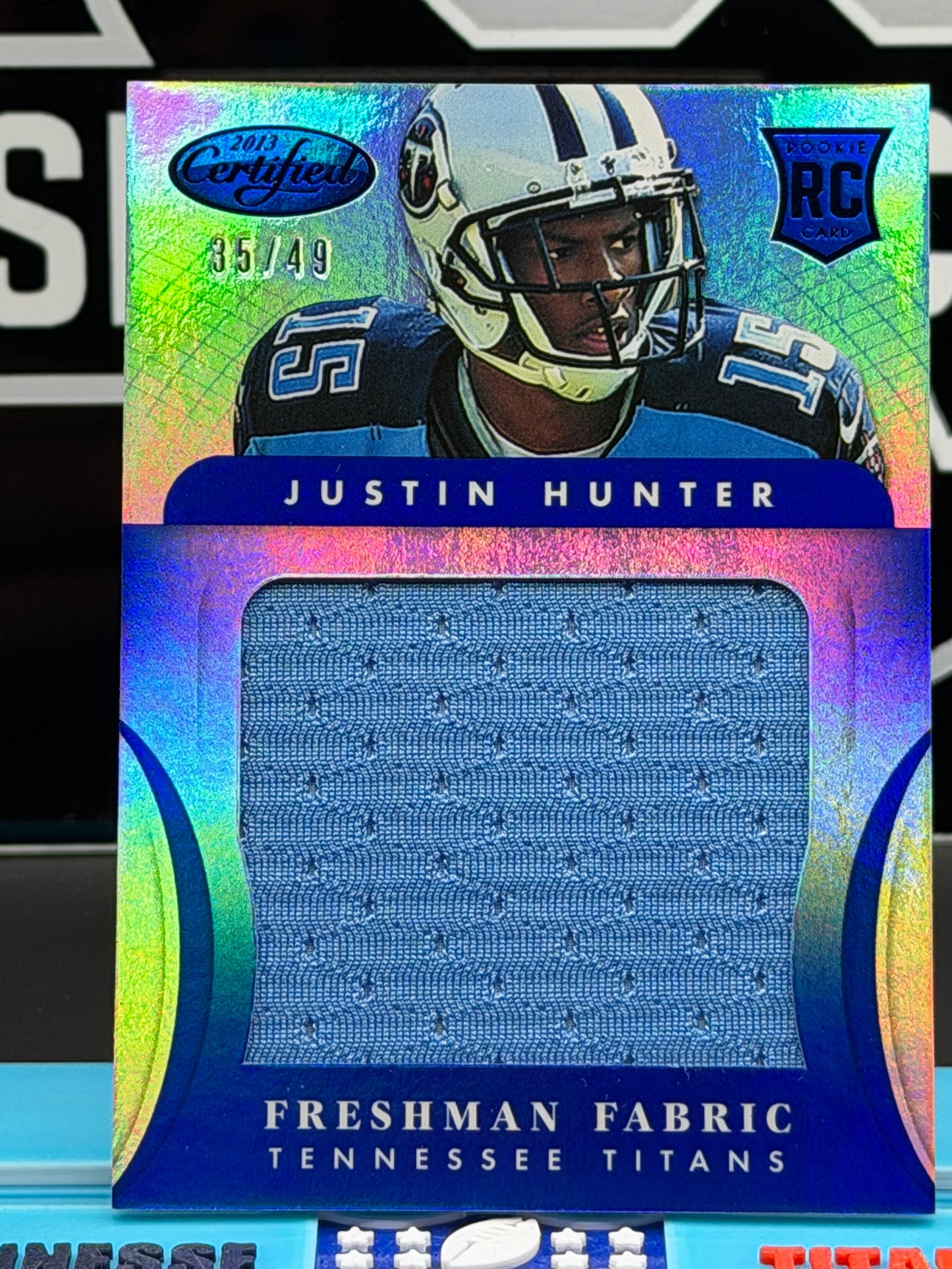 2013 Panini Certified Justin Hunter RC Freshman Fabric Blue 35/49 #316 Titans
