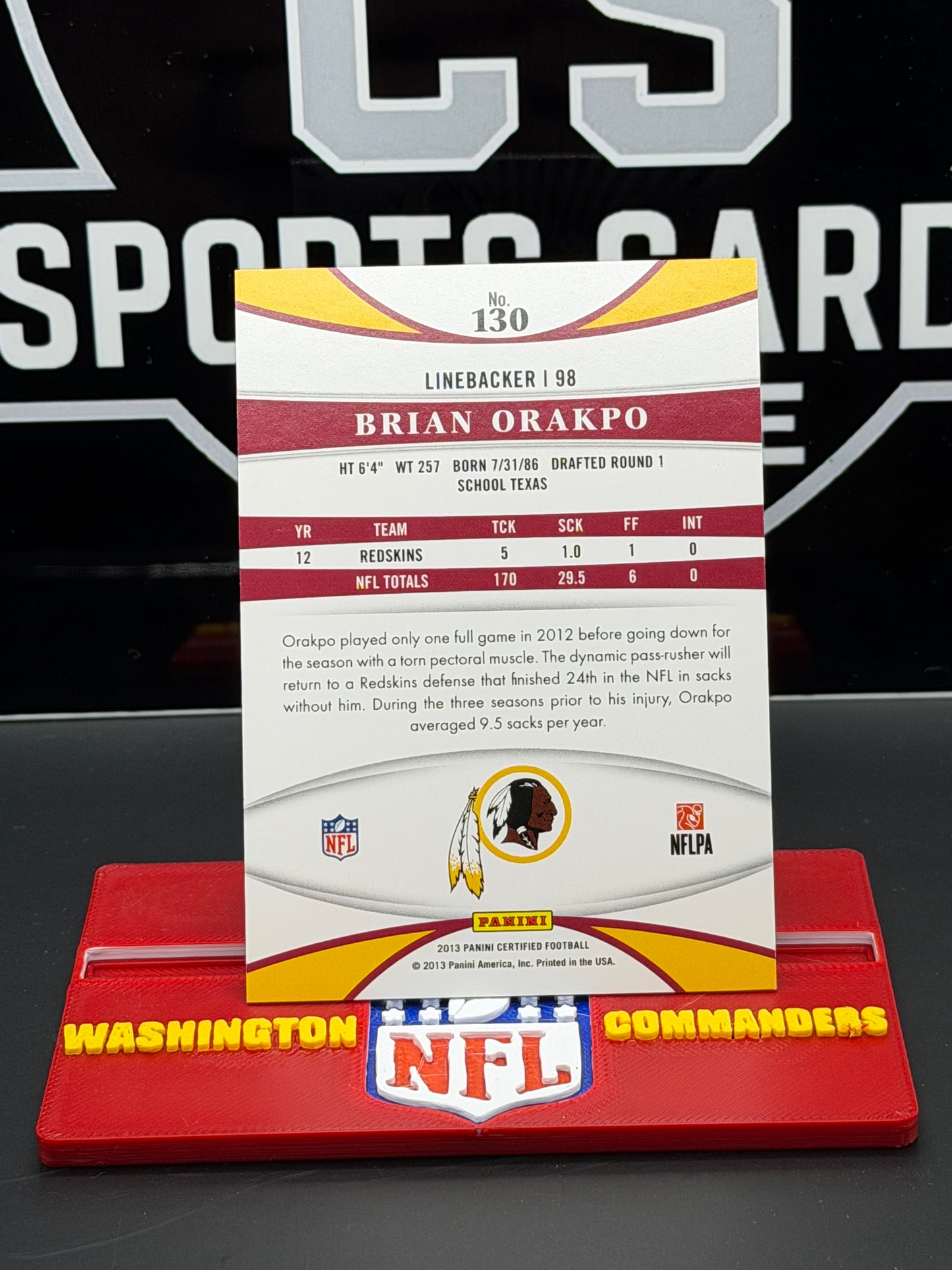 2013 Panini Certified Brian Orakpo Caution Gold 21/25 #130 Washington Redskins