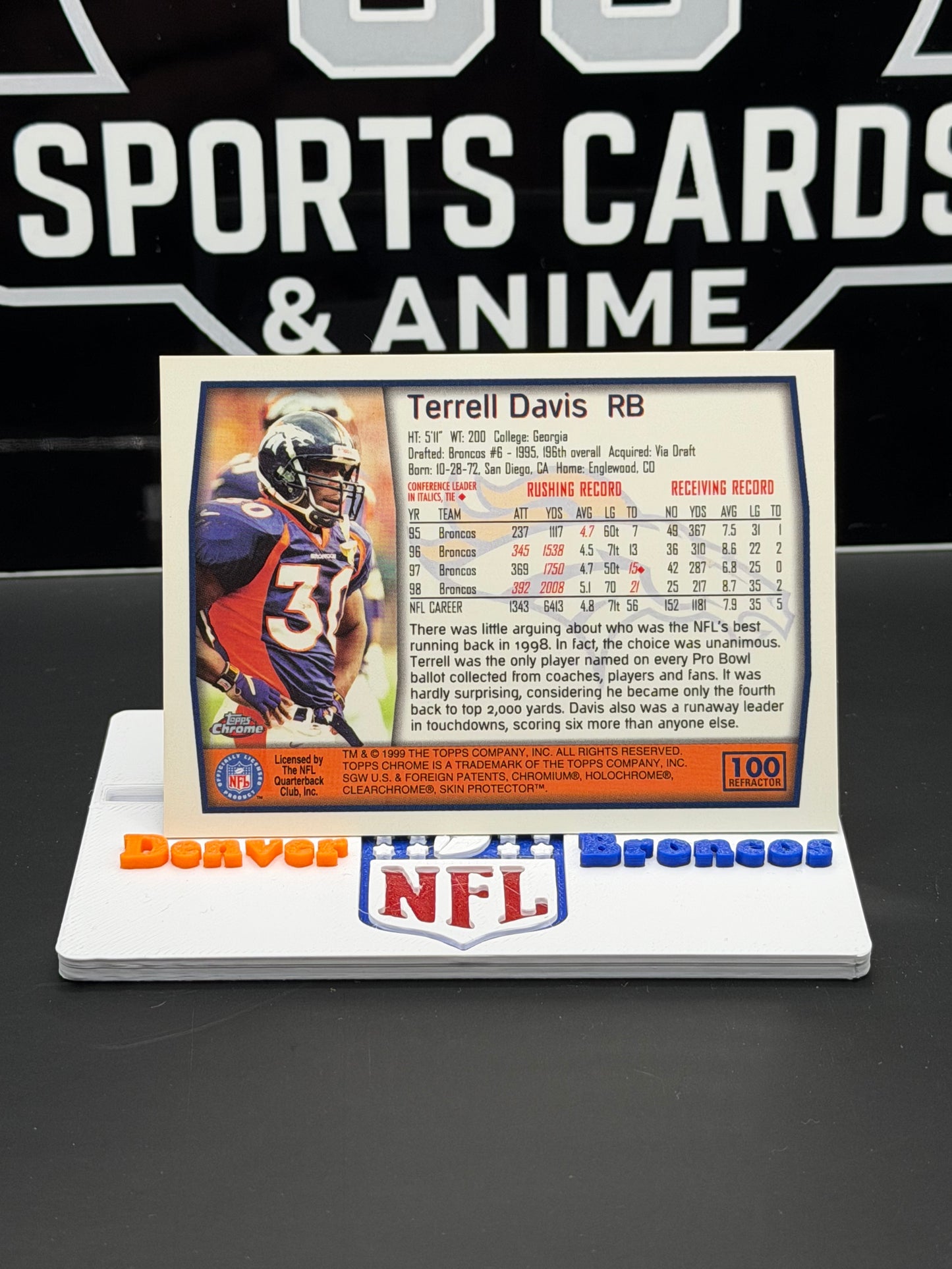 1999 Topps Chrome Terrell Davis Refractor #100 Denver Broncos HOF