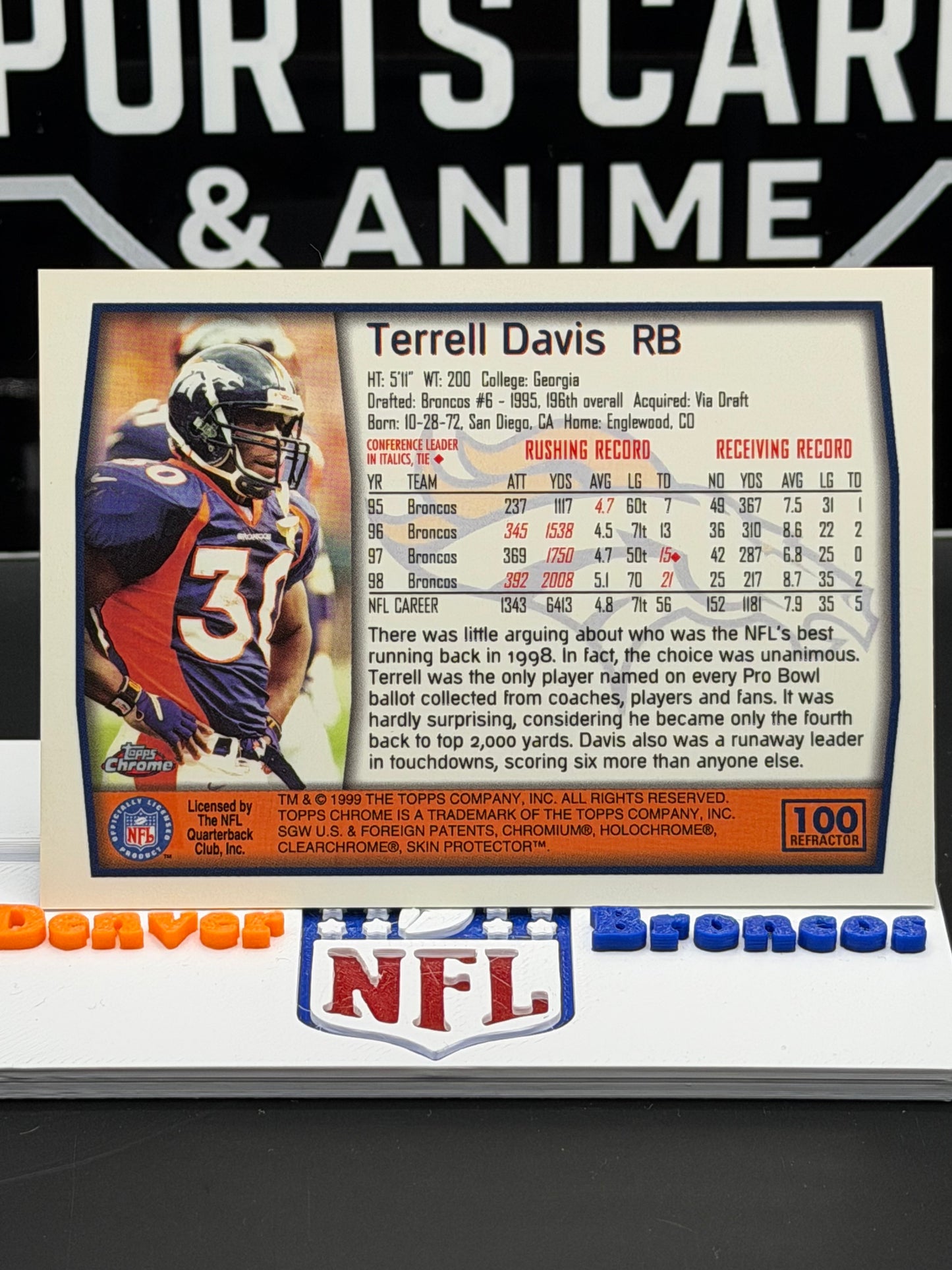 1999 Topps Chrome Terrell Davis Refractor #100 Denver Broncos HOF