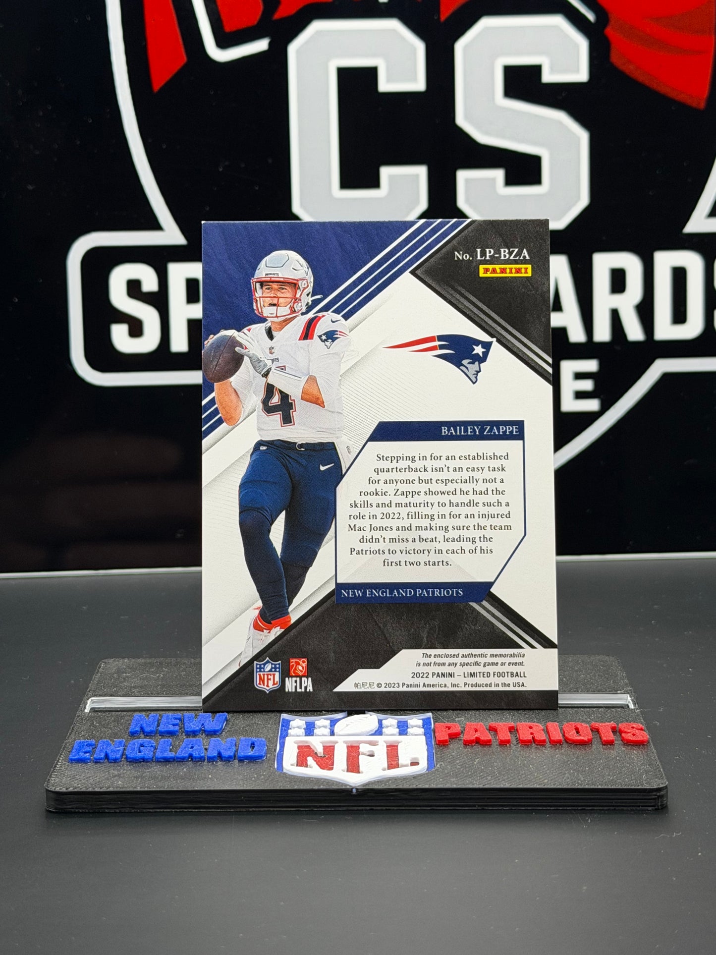 2022 Panini Limited Bailey Zappe RC Patch Unlimited Potential 07/10 #LP-BZA Pats