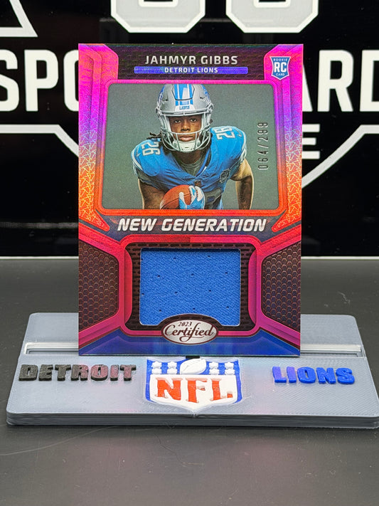 2023 Panini Certified Jahmyr Gibbs RC Jersey New Generation 064/299 Lions NGJM-15
