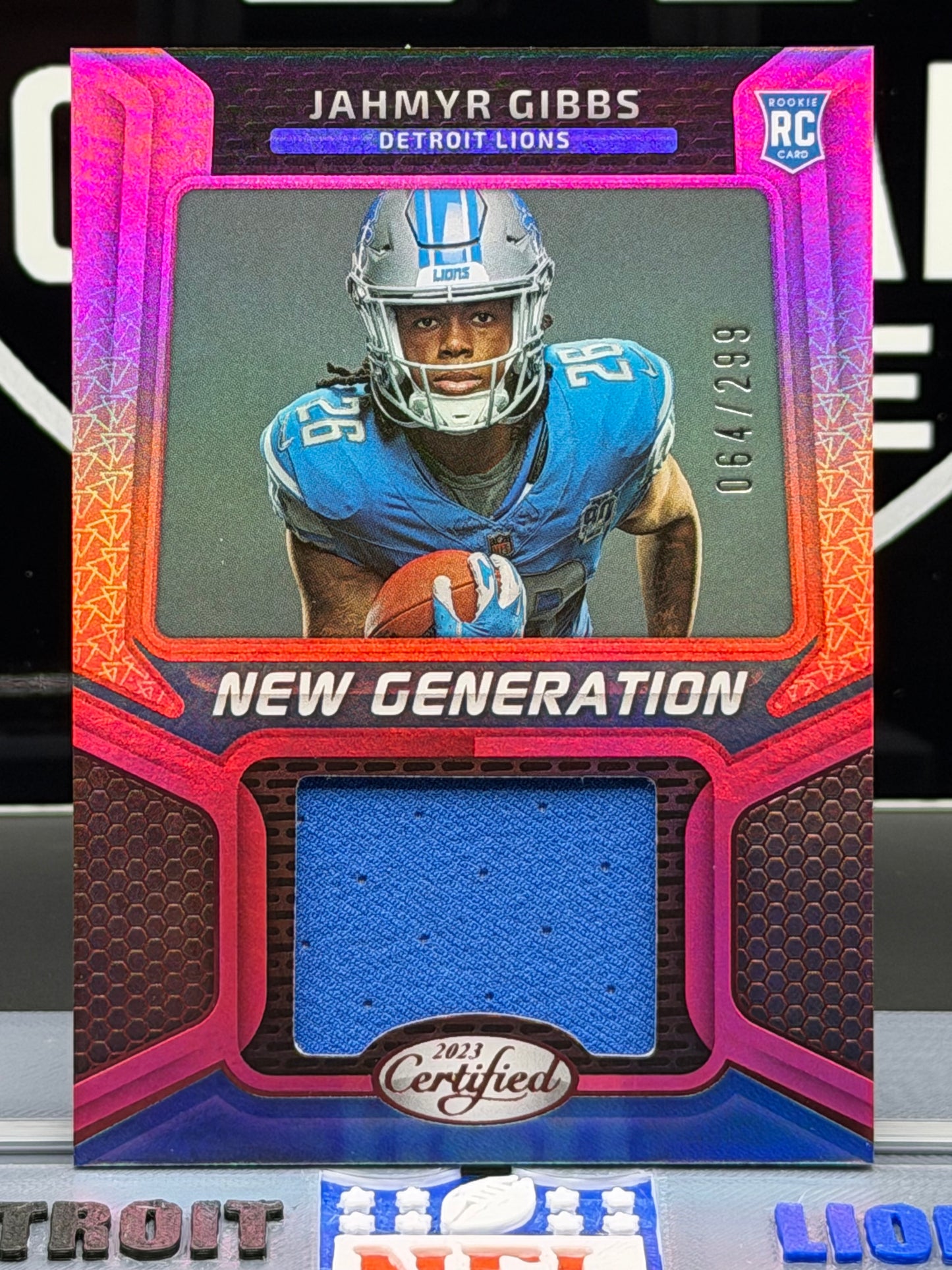 2023 Panini Certified Jahmyr Gibbs RC Jersey New Generation 064/299 Lions NGJM-15