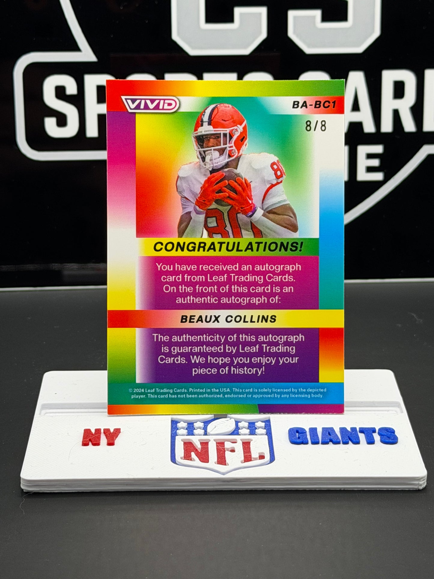 2024 Leaf Vivid Beaux Collins Autograph 8/8 BA-BC1 Red Prismatic /8 Clemson