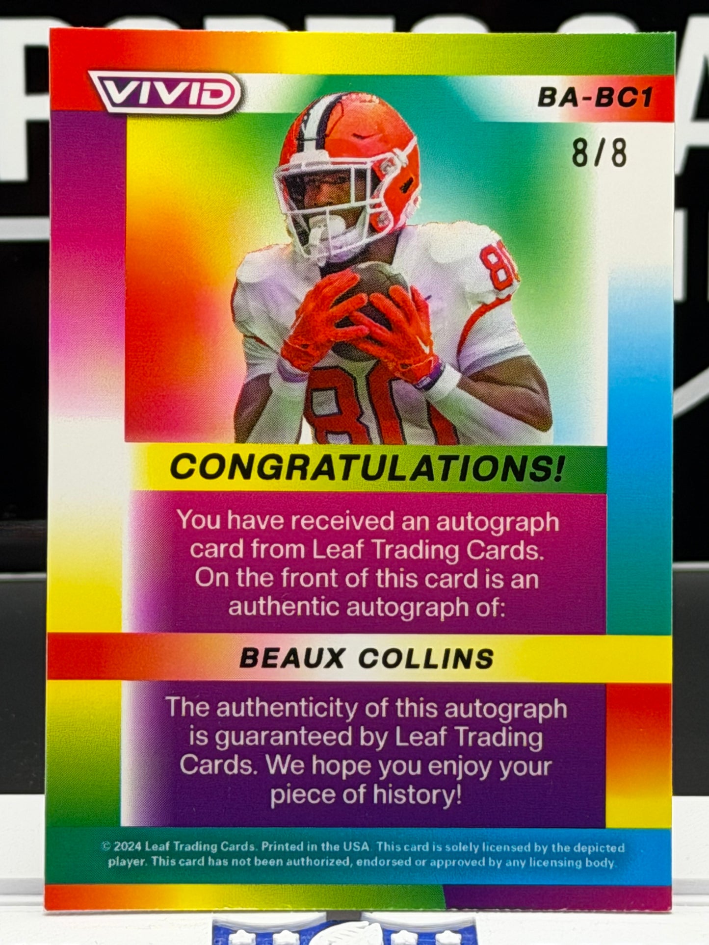 2024 Leaf Vivid Beaux Collins Autograph 8/8 BA-BC1 Red Prismatic /8 Clemson