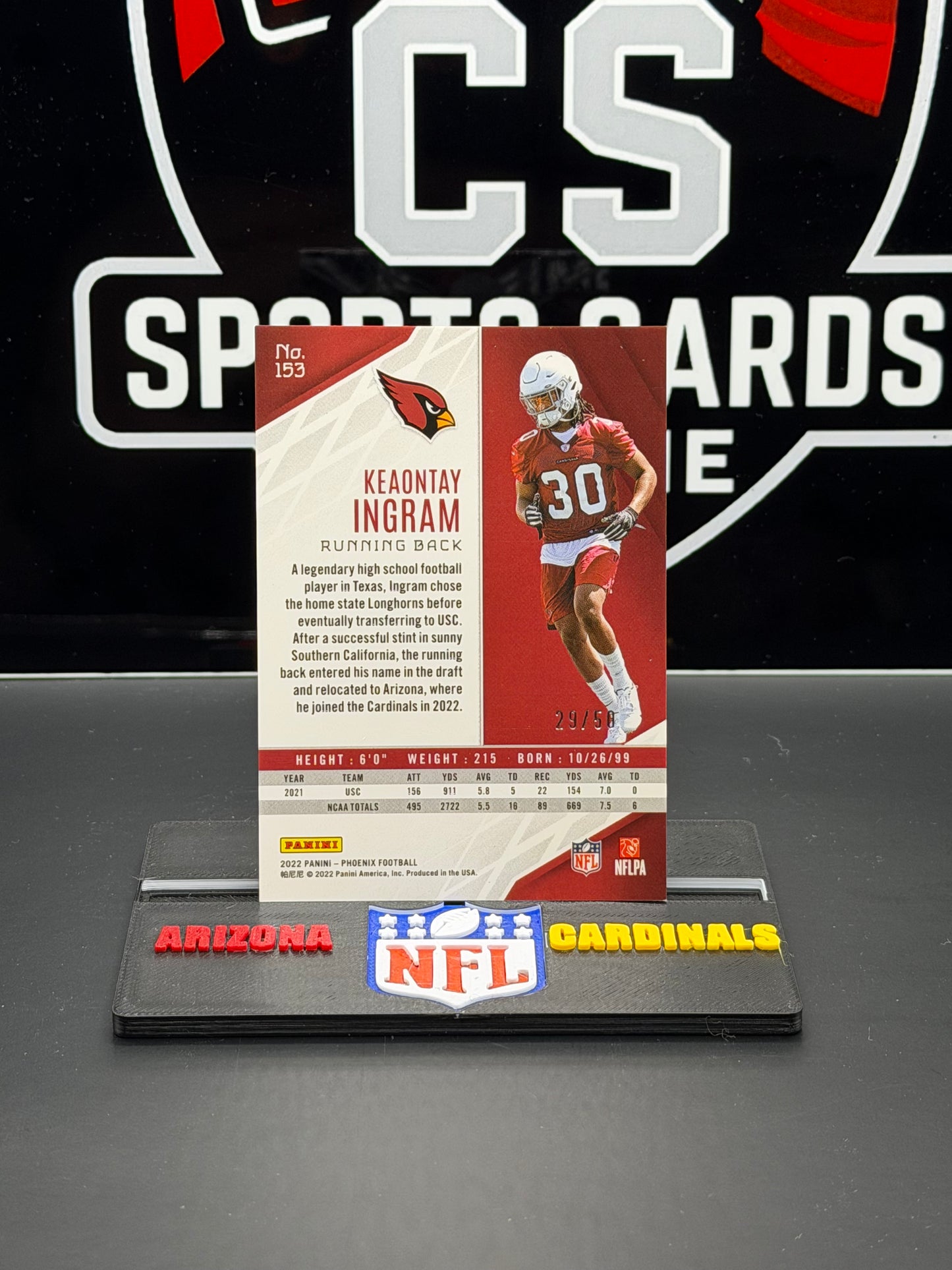 2022 Panini Phoenix Keaontay Ingram RC Red /50 #153 Cardinals Rookie 29/50