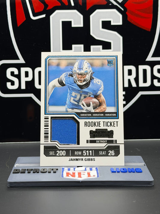 2023 Panini Contenders Jahmyr Gibbs RC Rookie Ticket Var Patch TS12V Lions