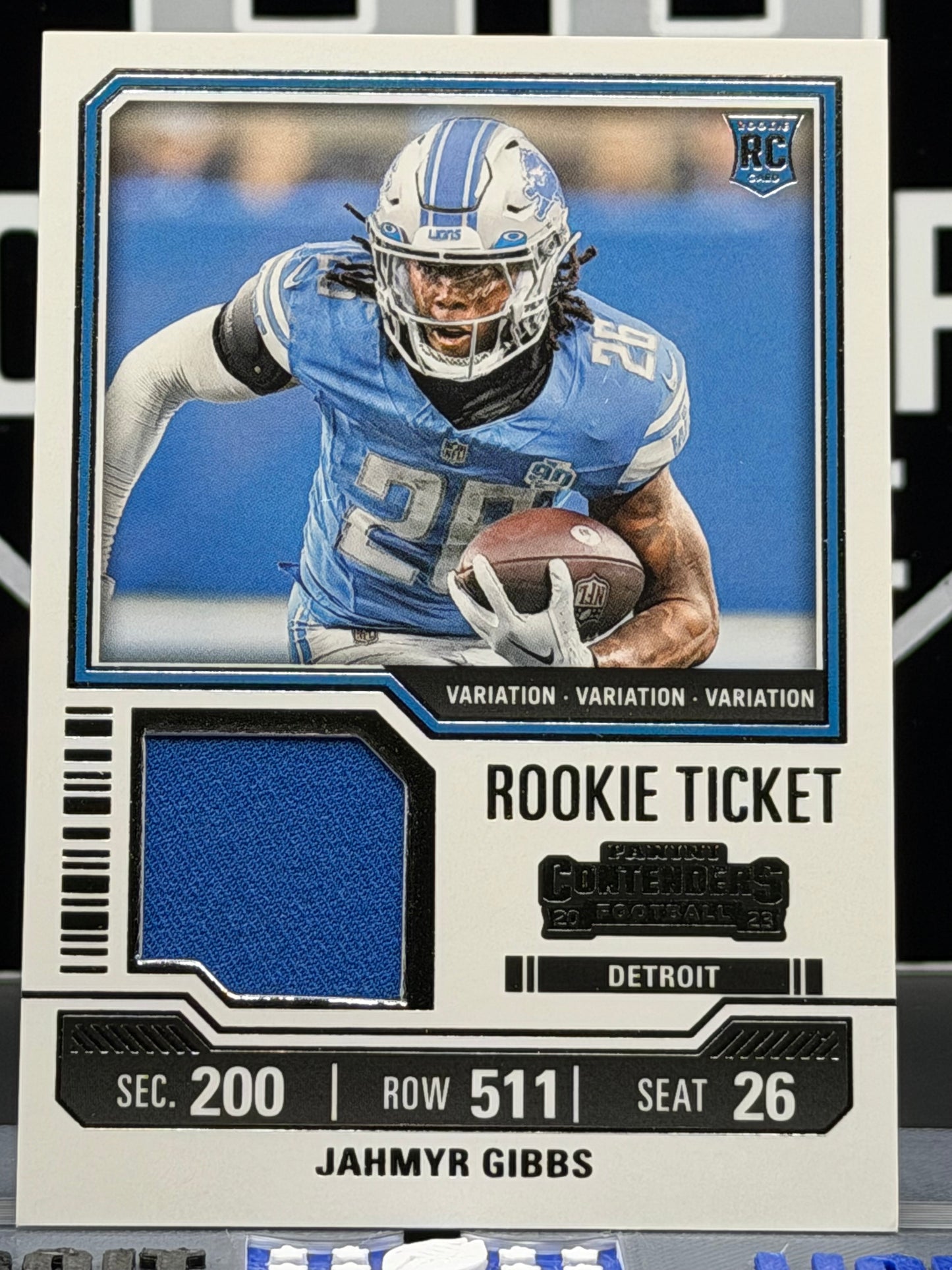 2023 Panini Contenders Jahmyr Gibbs RC Rookie Ticket Var Patch TS12V Lions