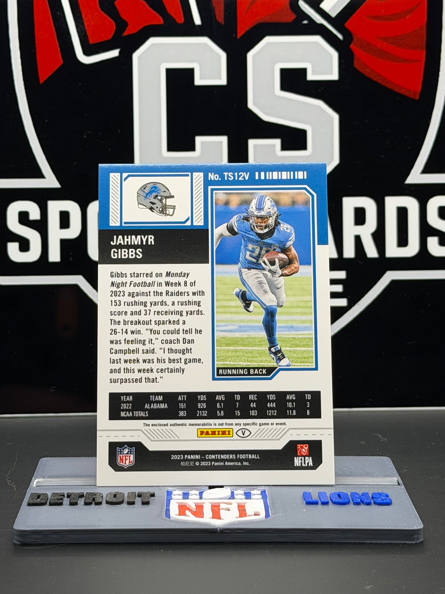 2023 Panini Contenders Jahmyr Gibbs RC Rookie Ticket Var Patch TS12V Lions