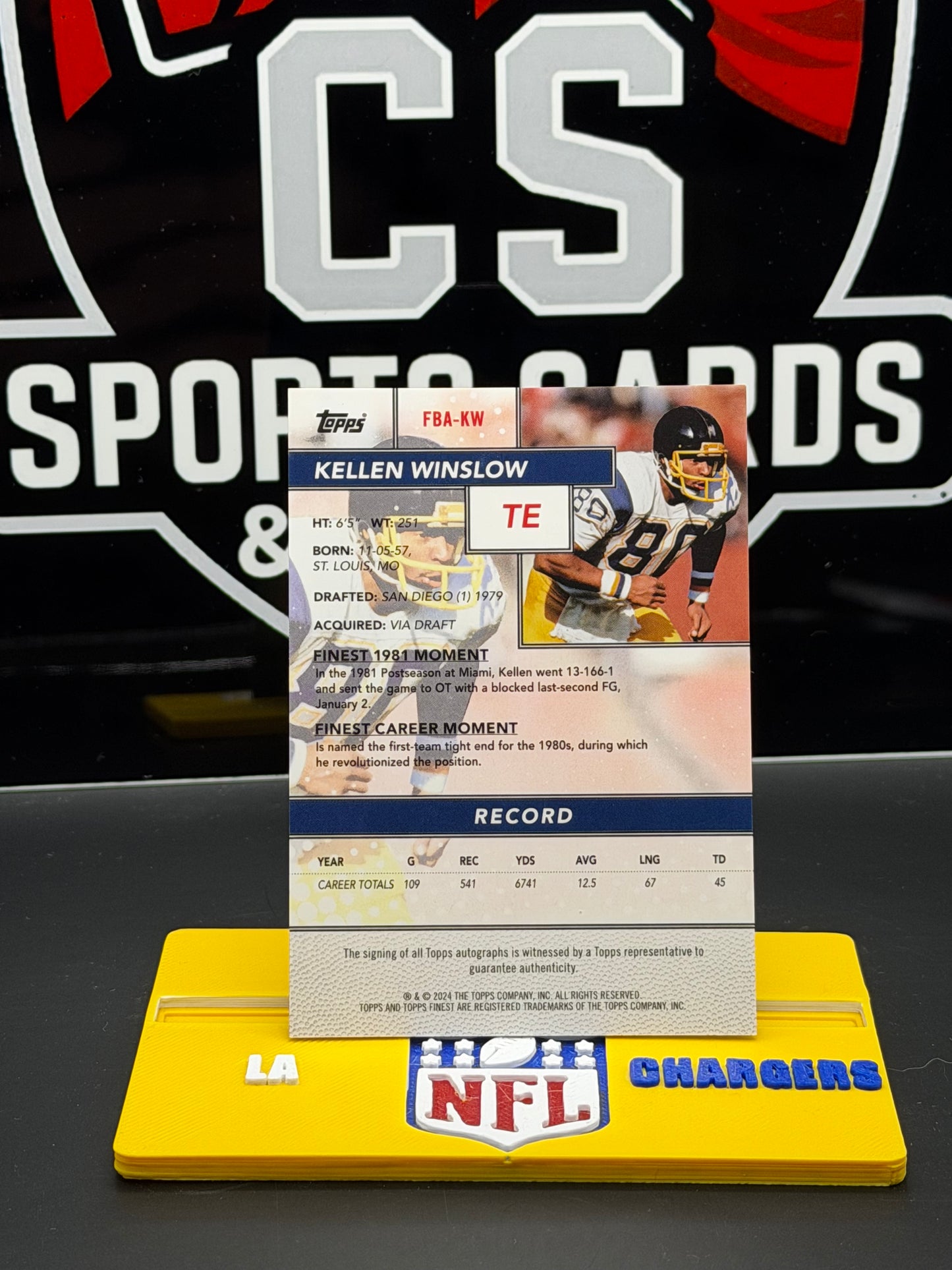 Kellen Winslow 2024 Topps Finest Autograph FBA-KW Serial 97/99 Chargers TE