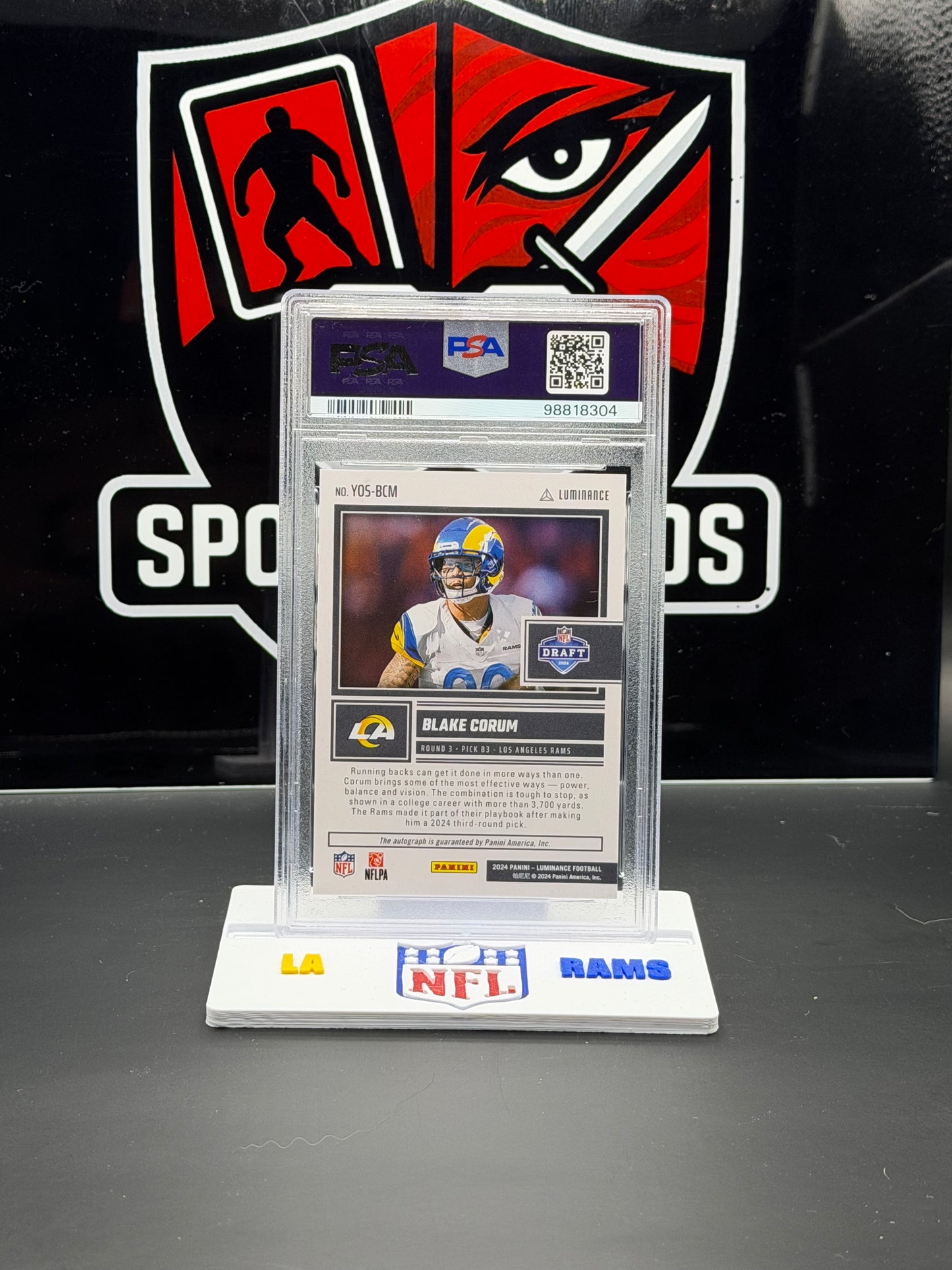 2024 Panini Luminance Blake Corum YOSA #YOS-BCM PSA 8 Rams