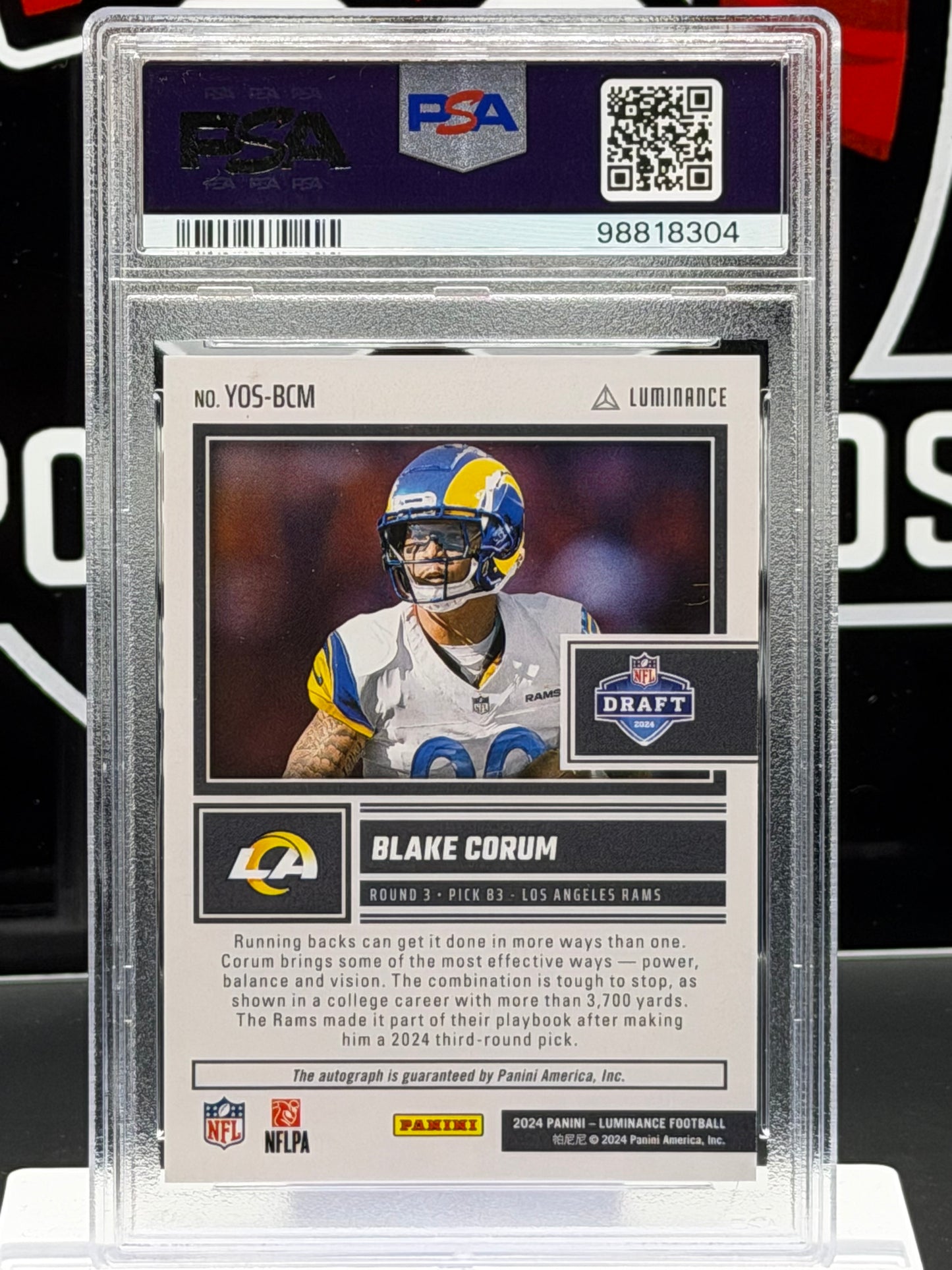 2024 Panini Luminance Blake Corum YOSA #YOS-BCM PSA 8 Rams