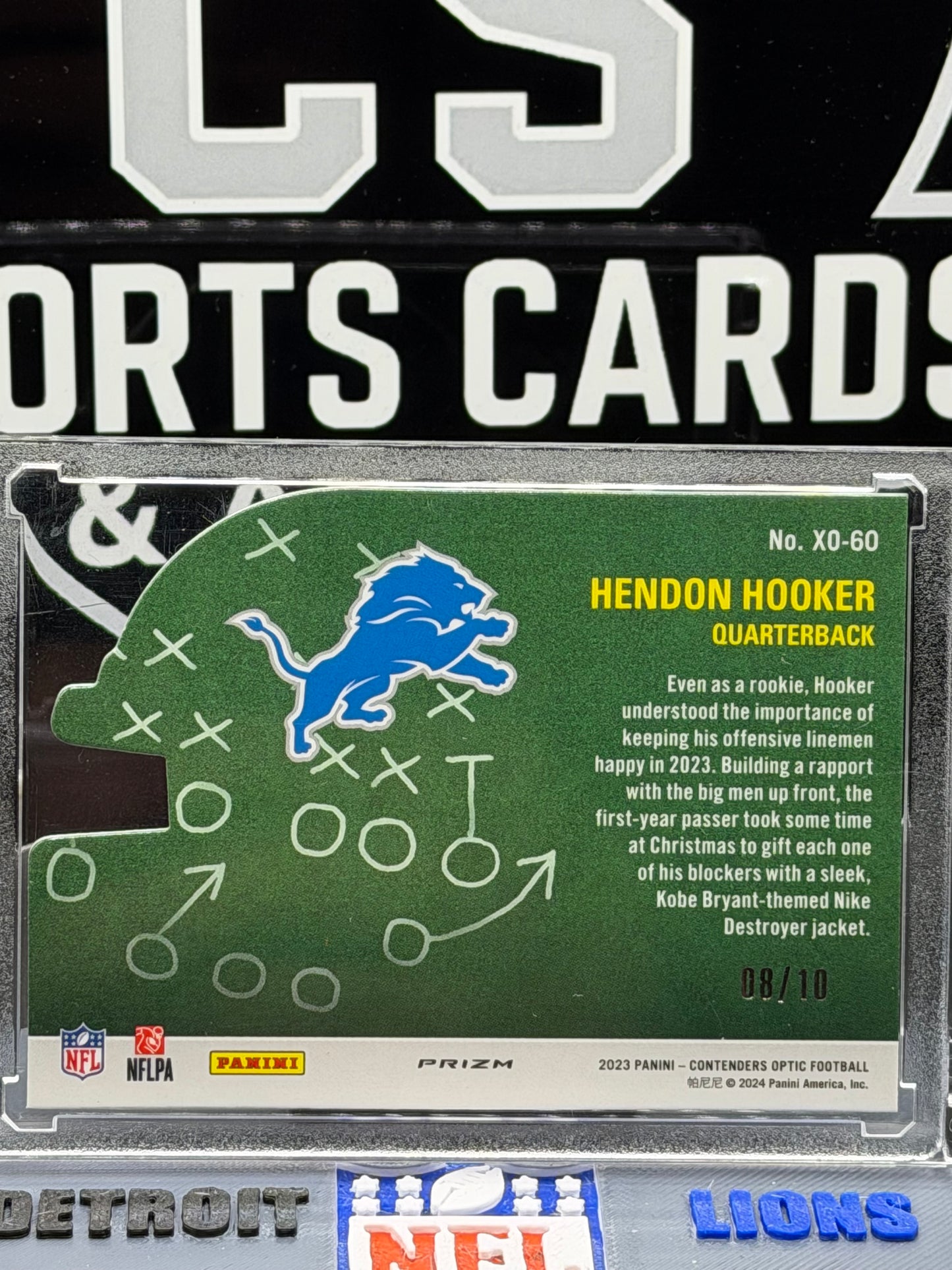 2023 Contenders Optic Hendon Hooker X’s & O’s Gold /10 Lions QB RC