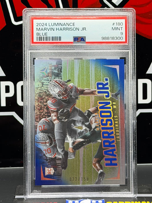 2024 Panini Luminance Marvin Harrison Jr Blue /150 PSA 9 RC #180